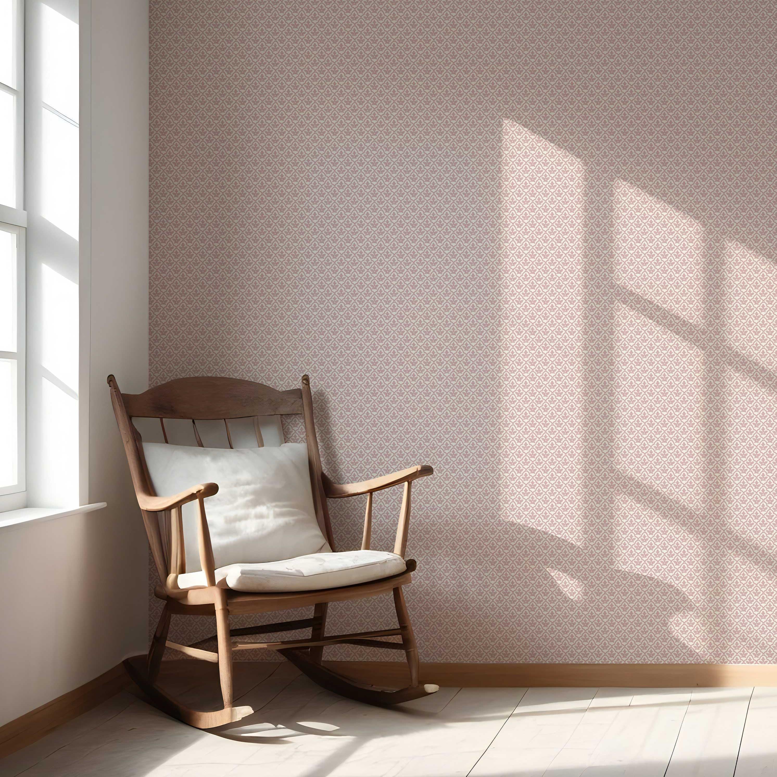 Small-Scale Floral Lattice Nursery Wallpaper Sample (Soft Pink/ White)
