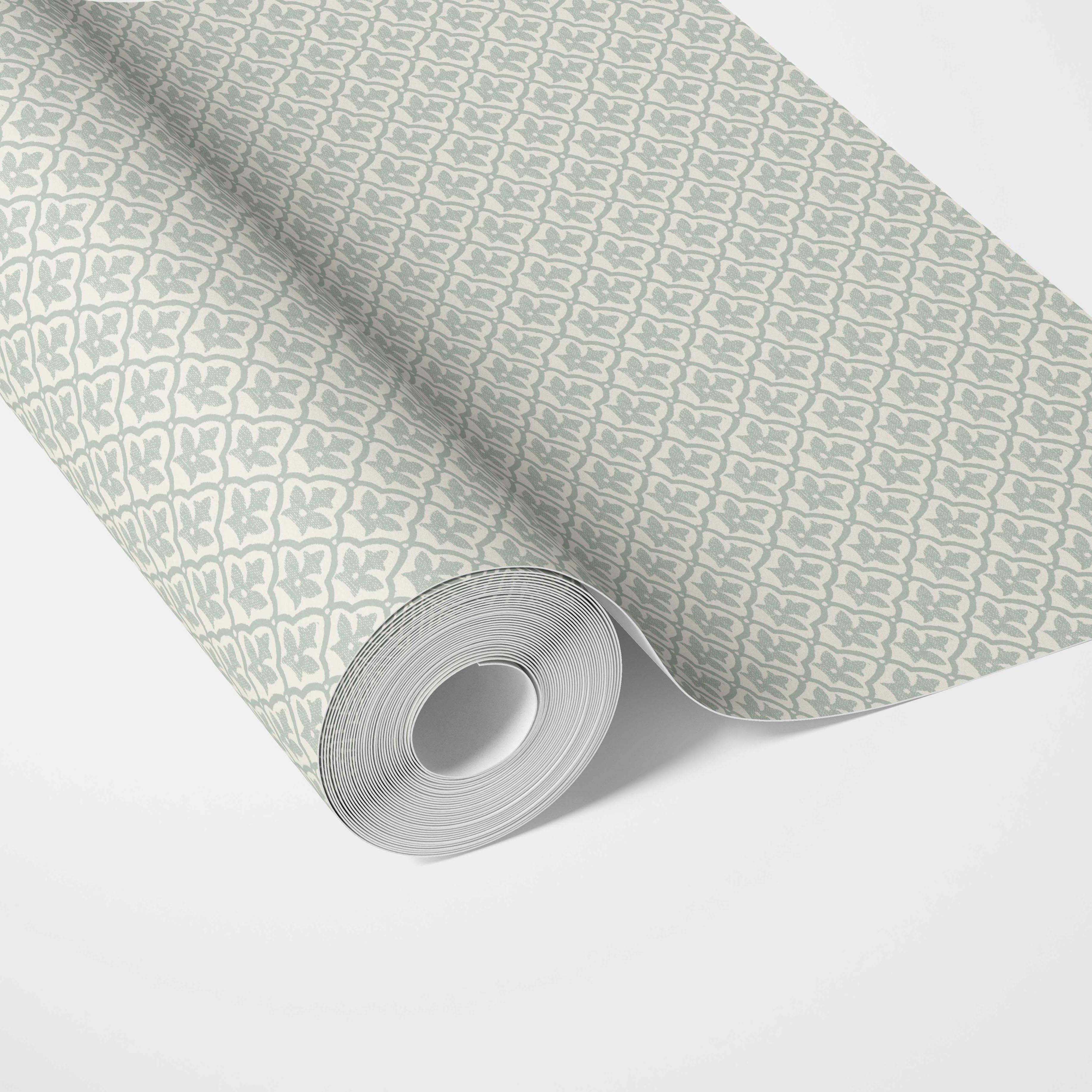 Small-Scale Floral Lattice Traditional Wallpaper (Duck Egg Blue/ White)