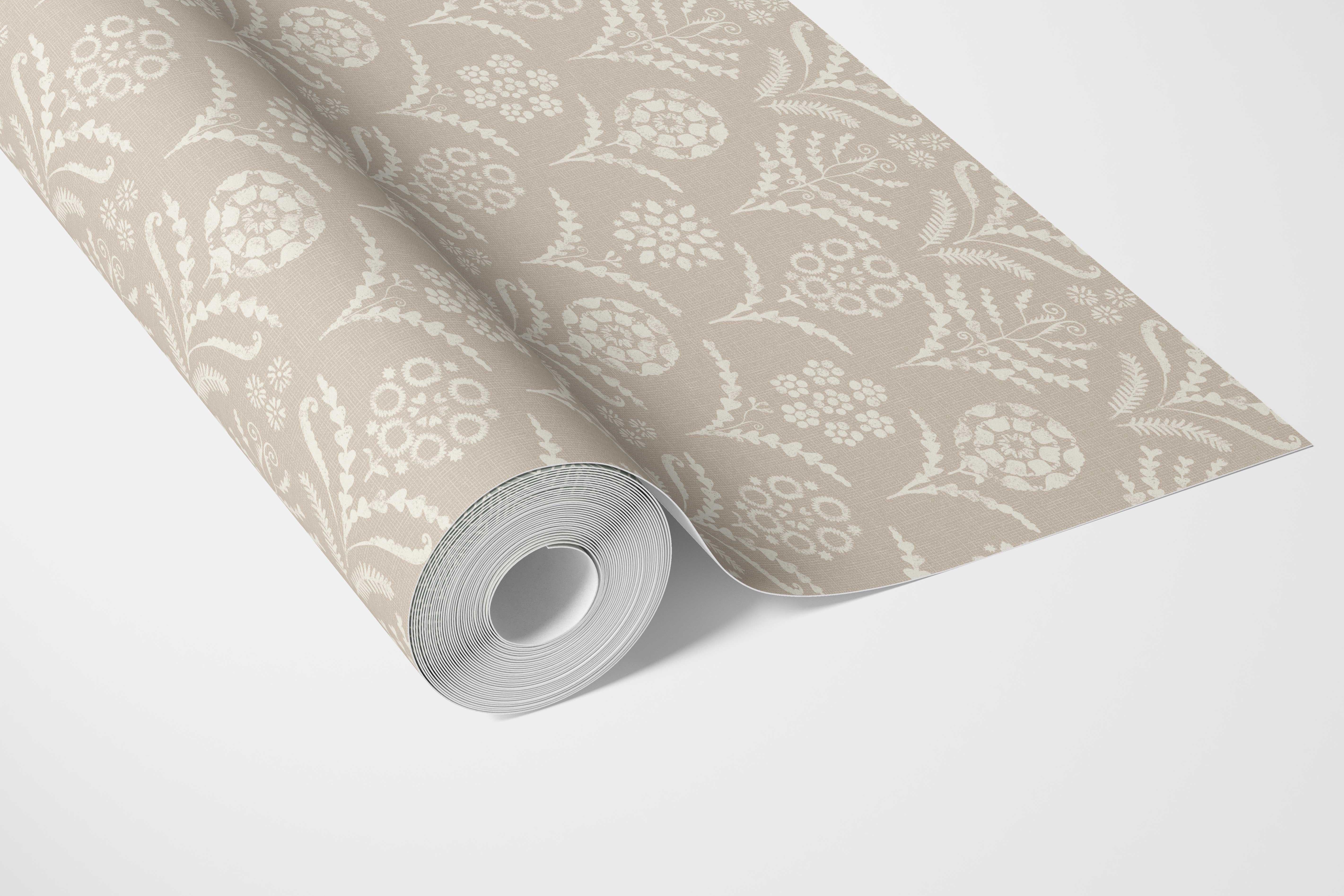 Modern Neural-Toned Floral/ Botanical Bathroom Wallpaper (Beige/ White)