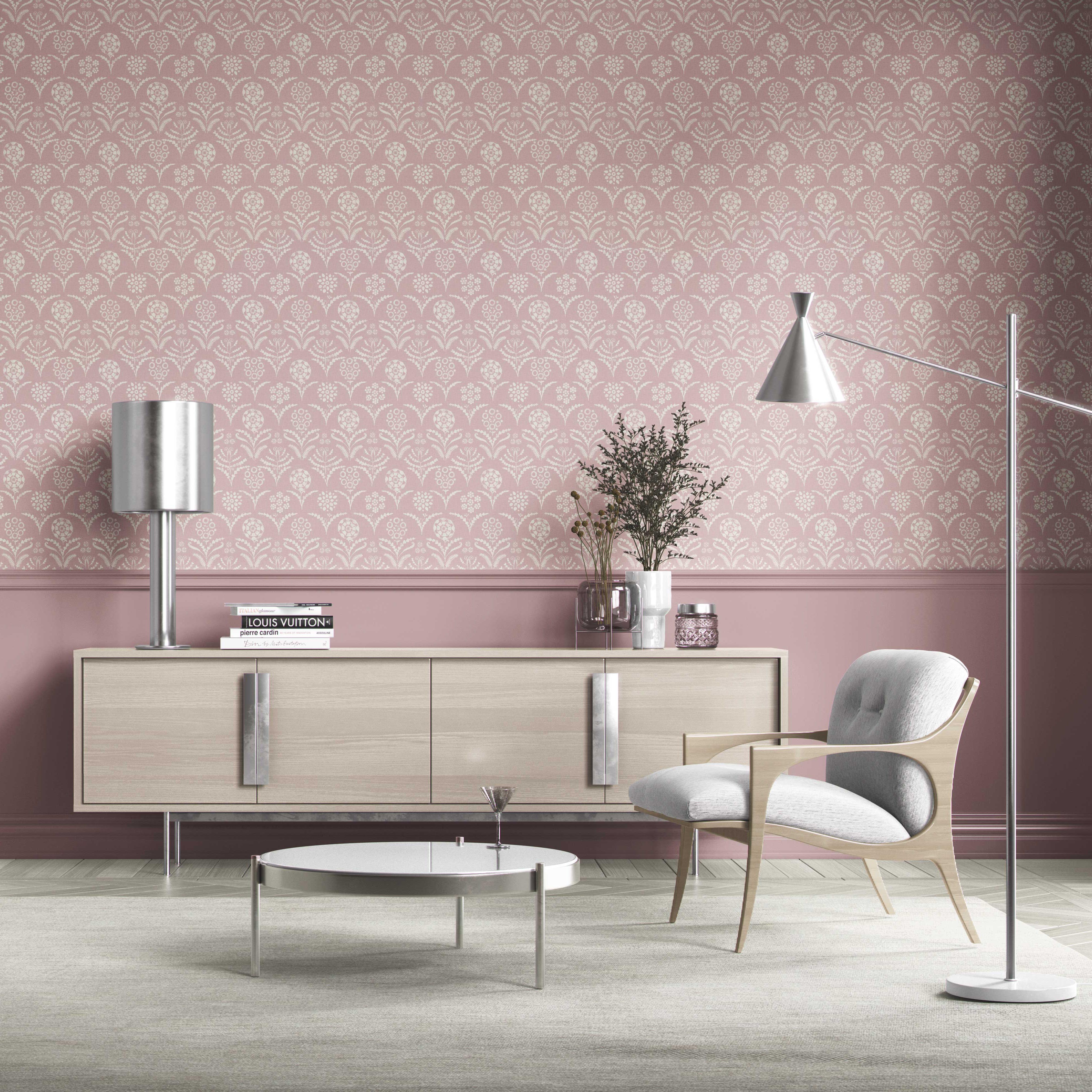 Modern Floral Botanical Nursery Wallpaper Sample (Pink/ White)