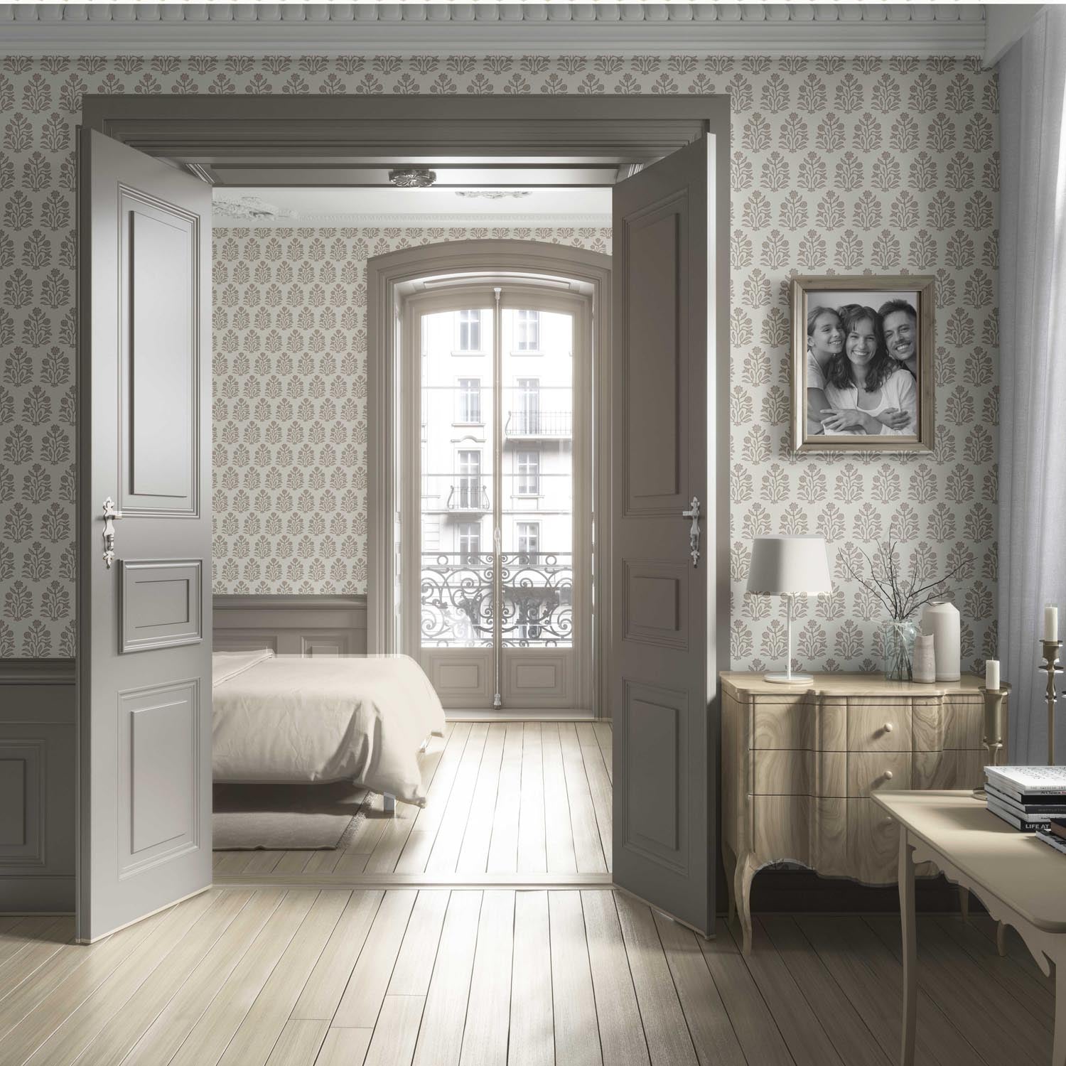 Neutral-Toned Botanical Floral Block Print Living Room Wallpaper (Brown/ Beige/ Cream)