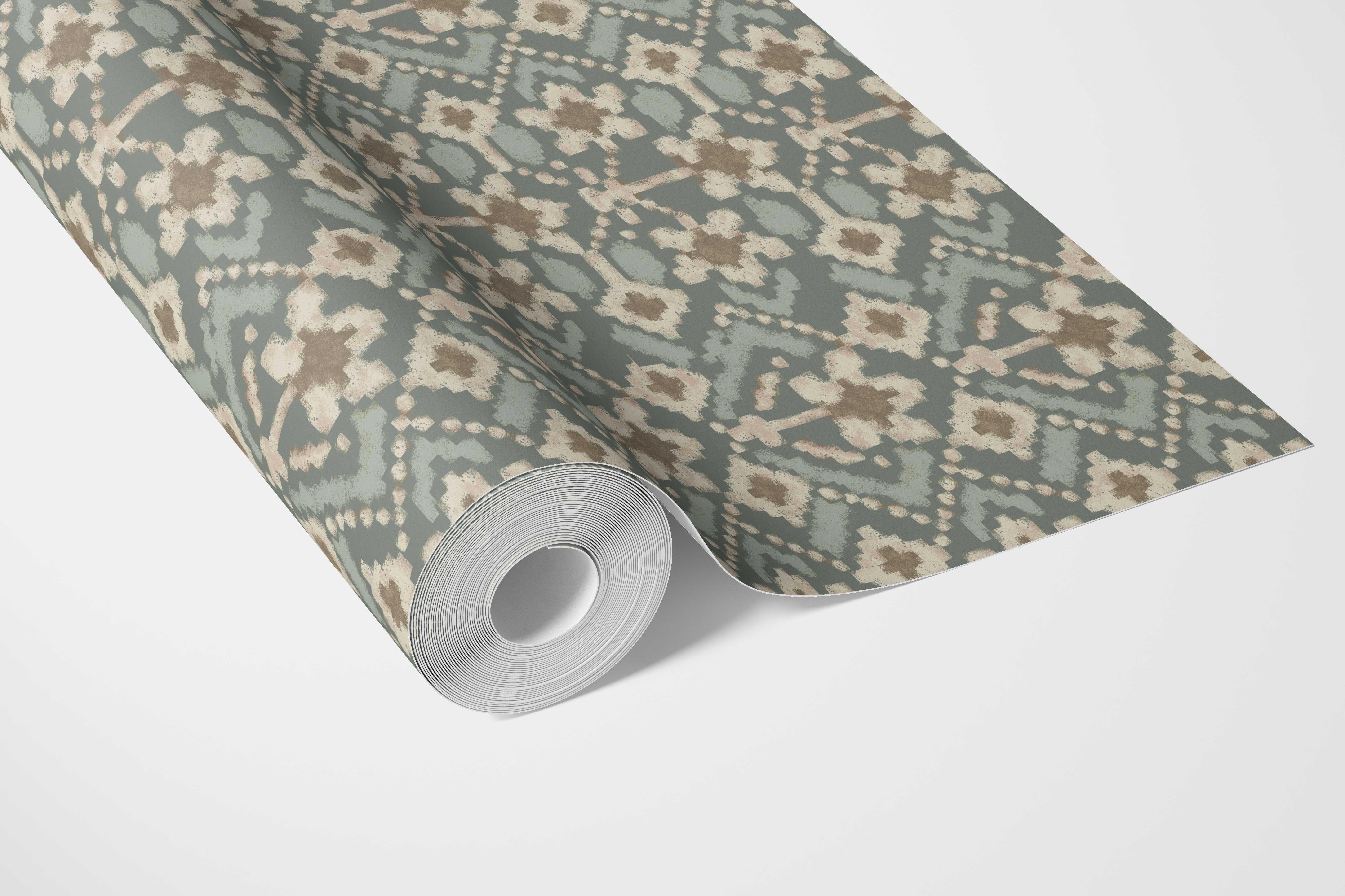 Modern Botanical Floral Bathroom Wallpaper (Forest Green / Beige)
