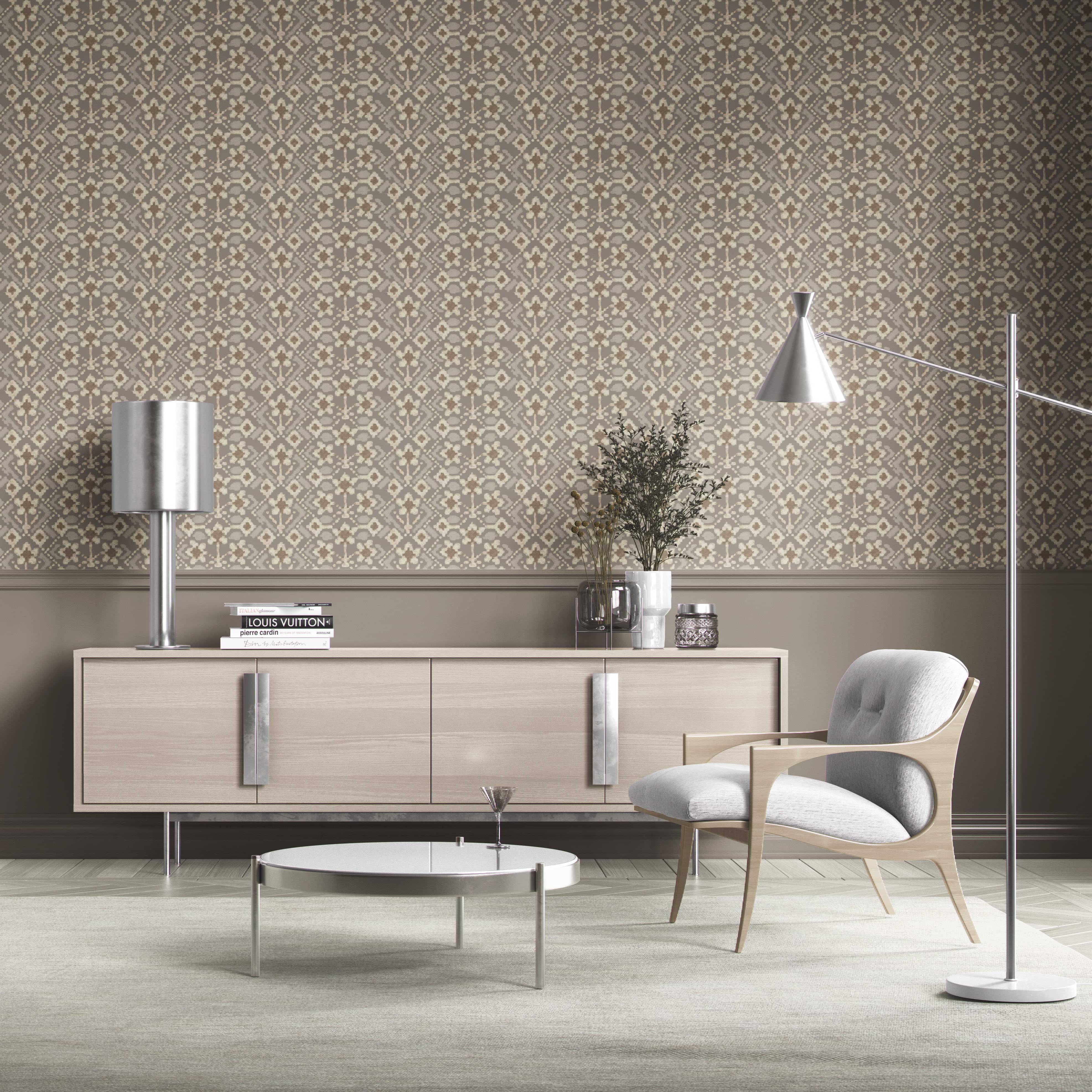 Modern Neutral-Toned Botanical Floral Kitchen Wallpaper (Brown/ Taupe/ Beige)