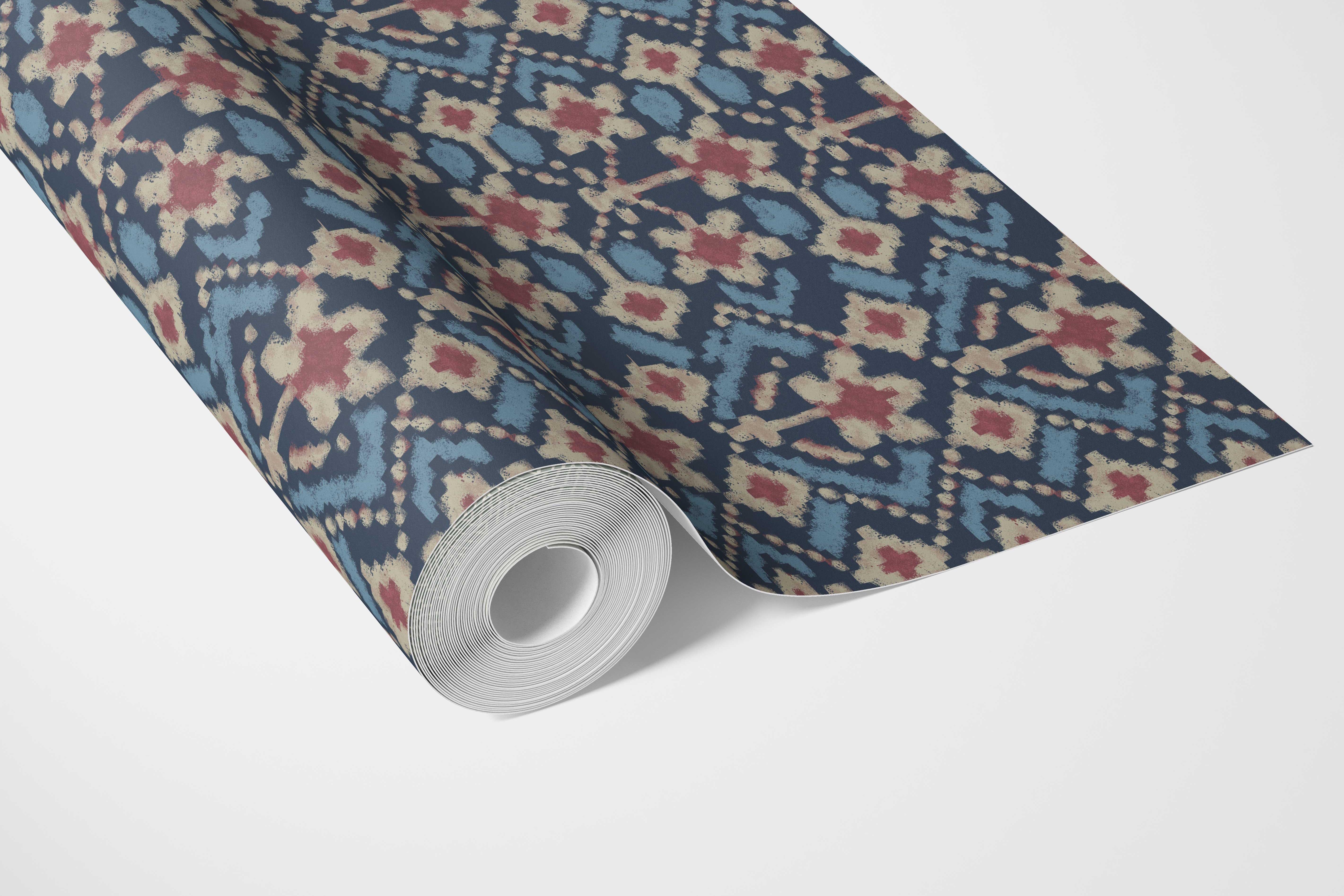 Modern Botanical Floral Bathroom Wallpaper Sample (Navy Blue/ Pink/ Beige)
