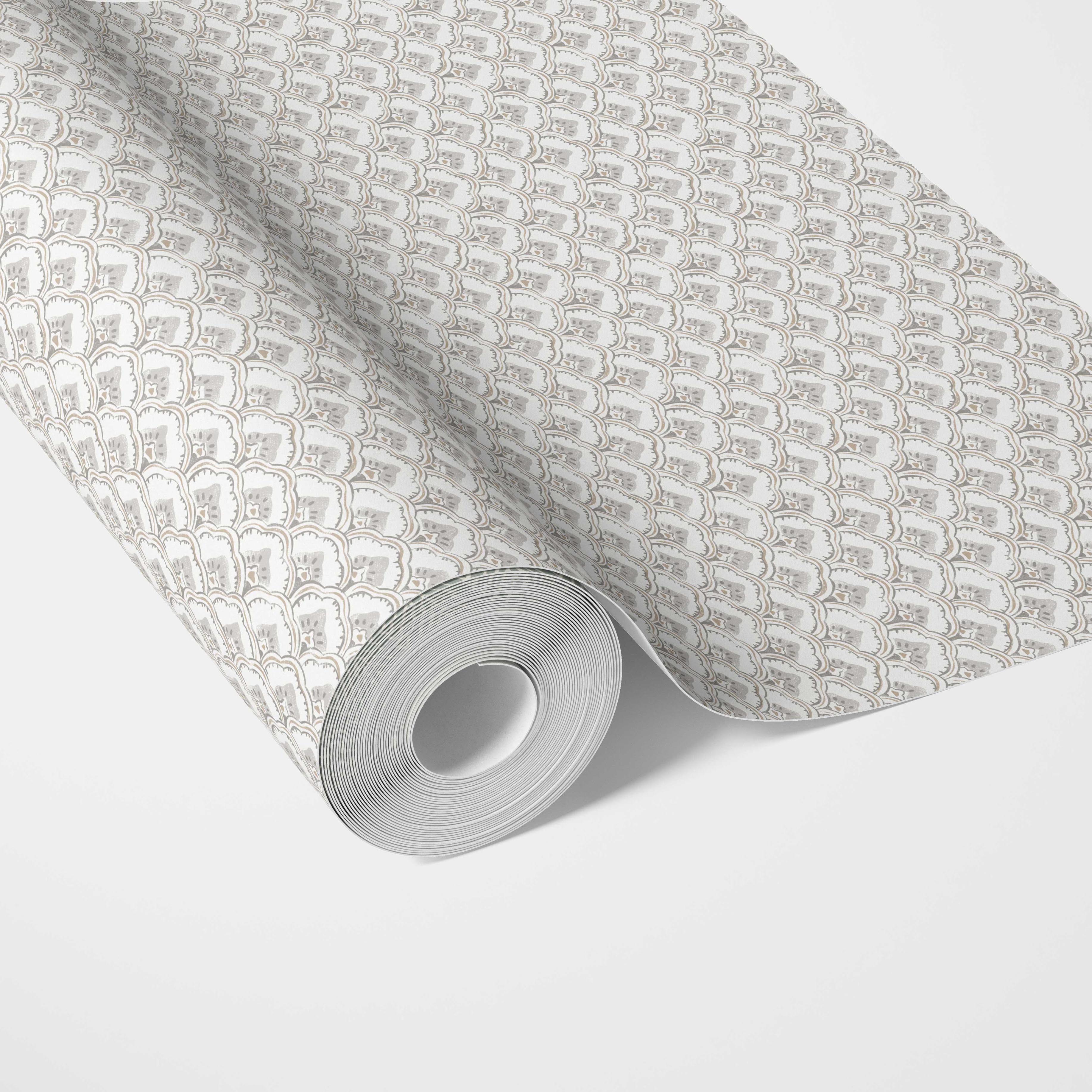 Small-Scale Floral Lattice Traditional Wallpaper Sample (Gray/ White)