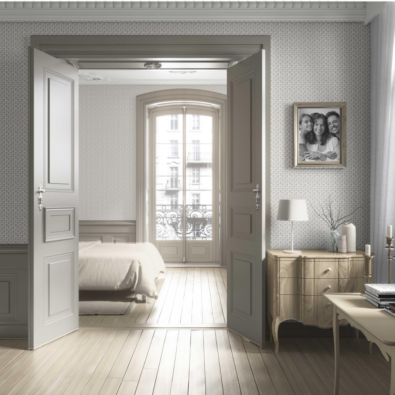 Small-Scale Floral Lattice Living Room Wallpaper (Warm Gray/ Beige/ Taupe/ White)