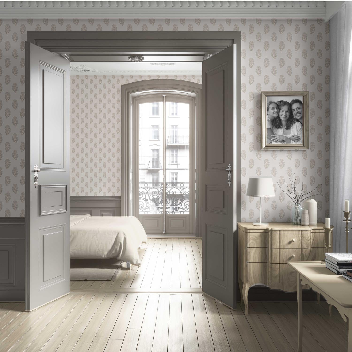 Neutral Botanical/ Floral Block Print Living Room Wallpaper (Beige/ Greige/ Cream)