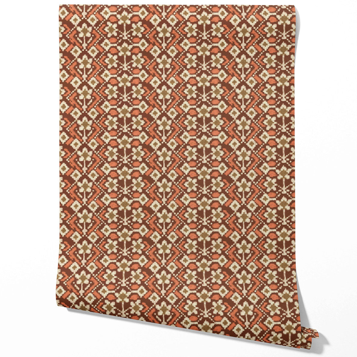 Modern Botanical Floral Traditional Wallpaper Sample (Brown/ Orange/ Beige)