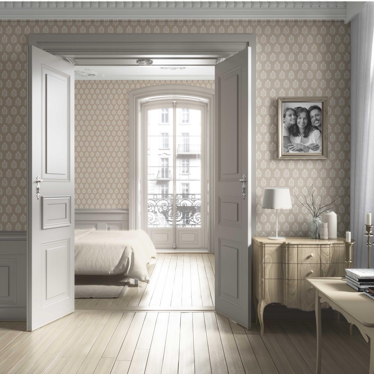 Neutral Botanical/ Floral Block Print Living Room Wallpaper (Beige/ Taupe/ Tan)