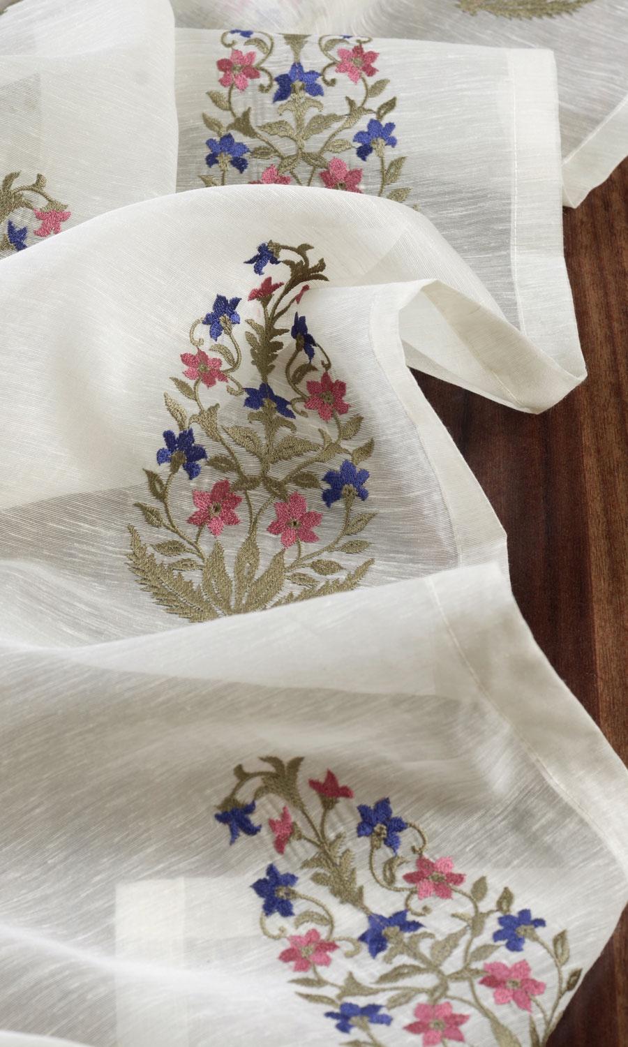 Sheer Floral Paisley Free Fabric Material Sample (Cream/ Pink/ Blue)