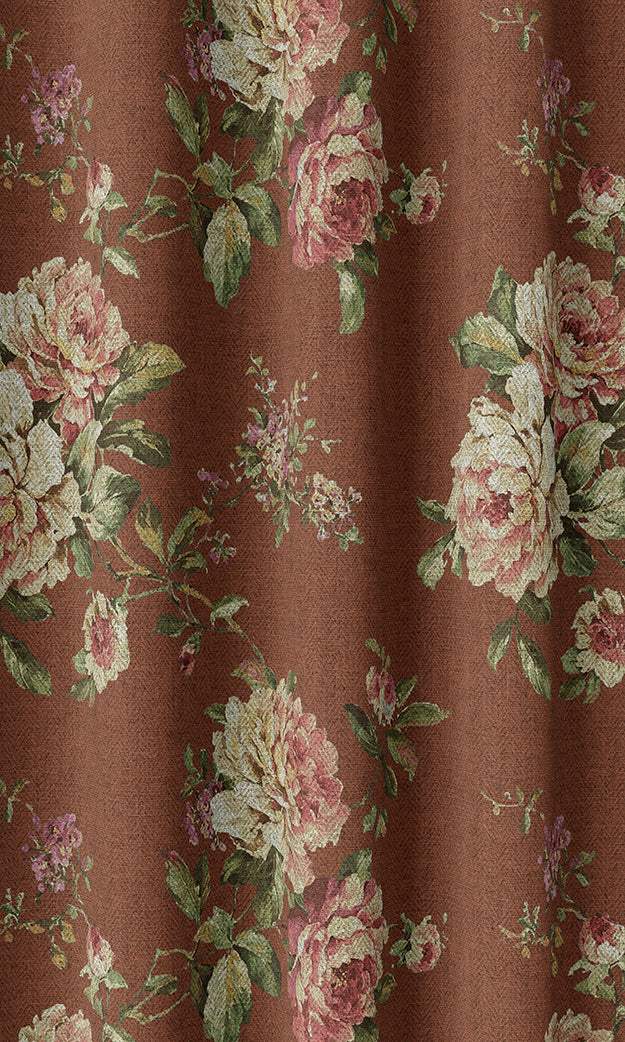 Country Floral Home Textile Fabric Material By the Metre (Orange/ Red)