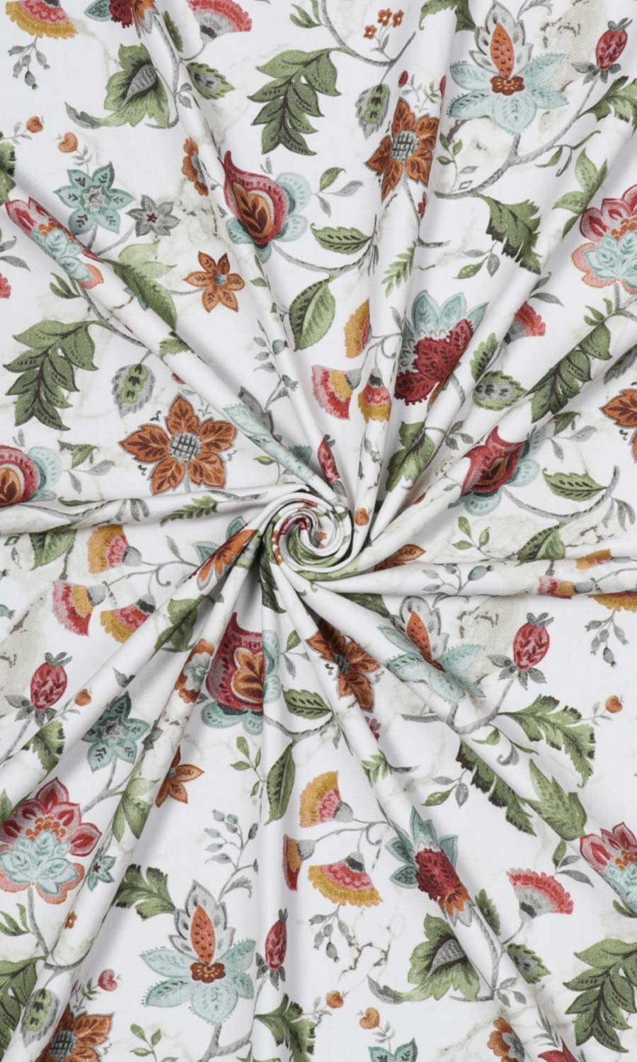 Floral Cotton Free Fabric Material Sample (White/ Green/ Red)