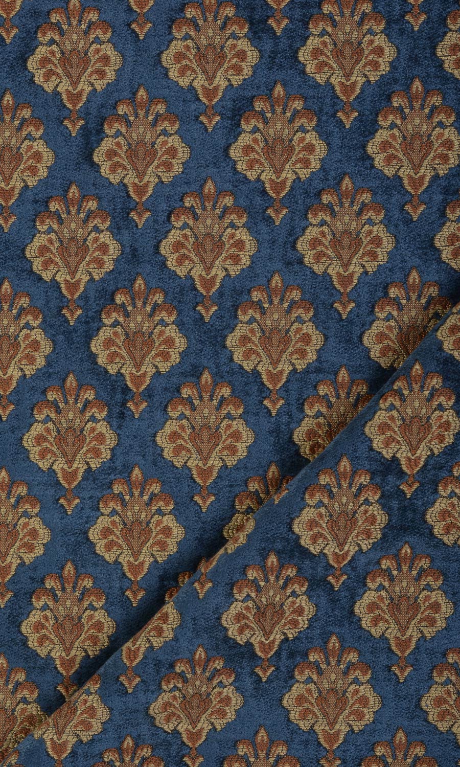 Velvet Window Treatments Fabric By the Metre (Navy Blue and Gold)