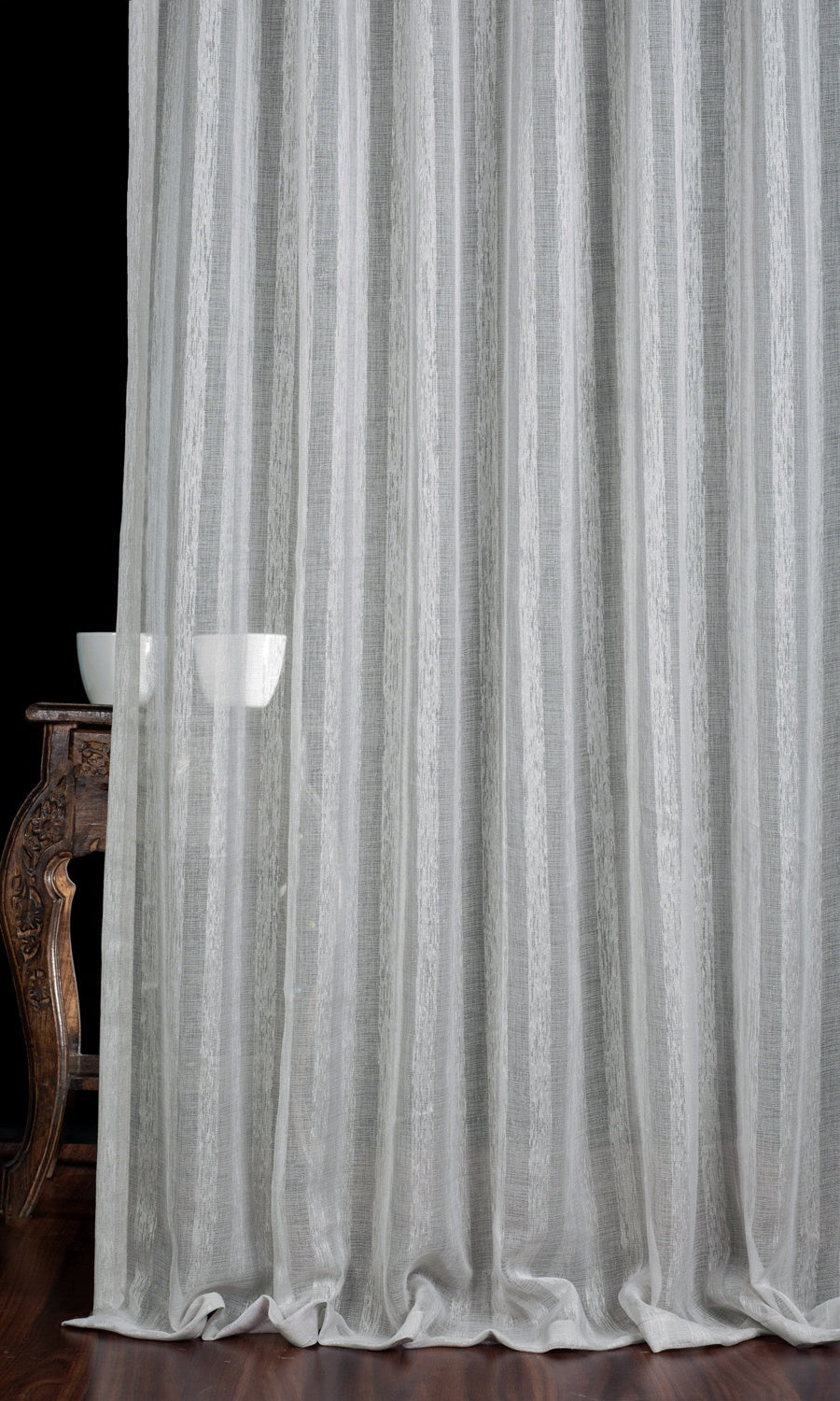 Striped Sheer Window Treatments Fabric Sample (Grey)