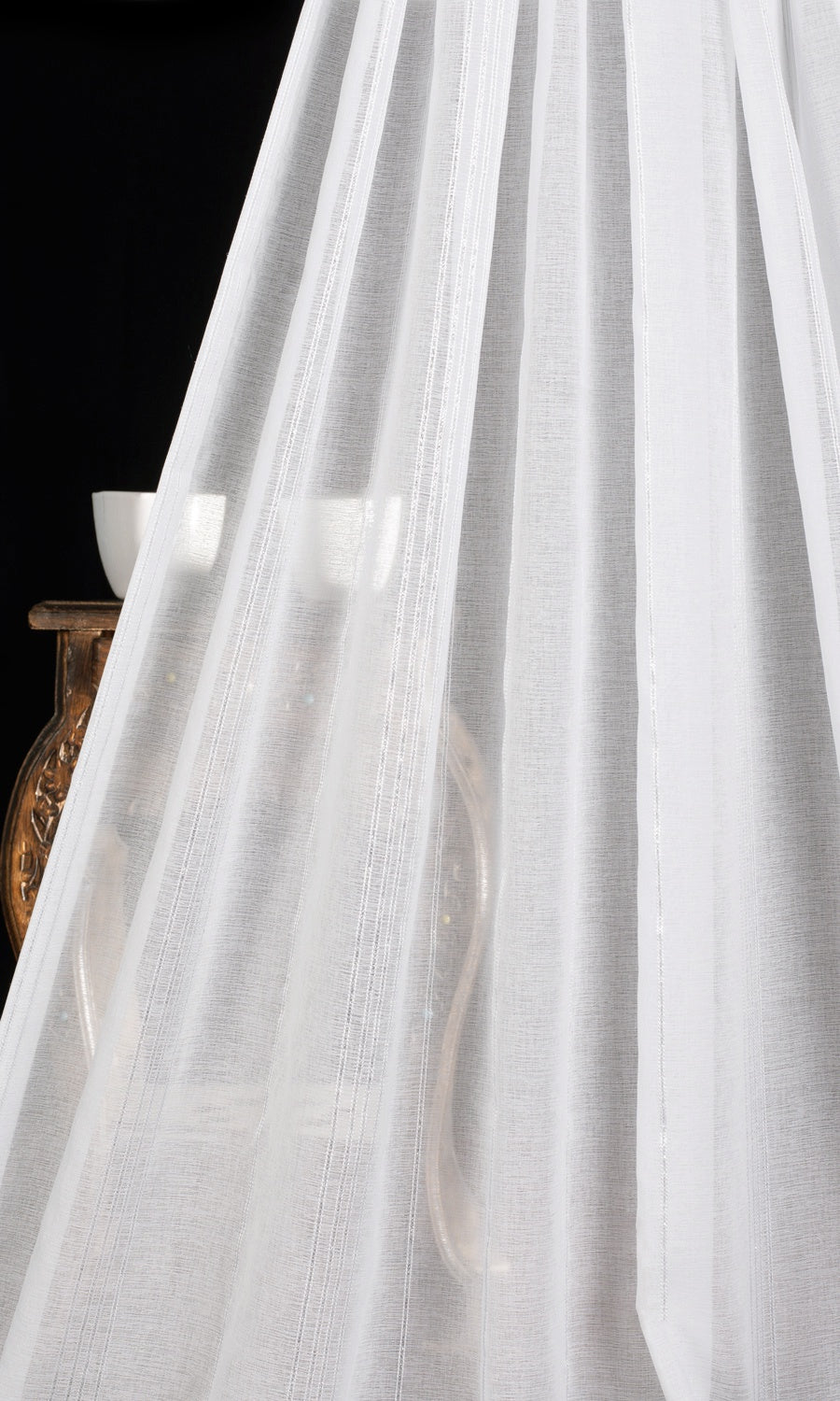 Striped Sheer Home Textile Fabric Material Sample (White)