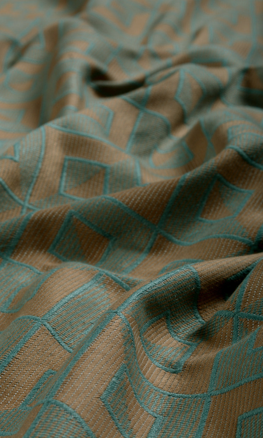 Argyle Patterned Fabric By the Metre for Curtains & Drapes (Turquoise Blue/ Brown)