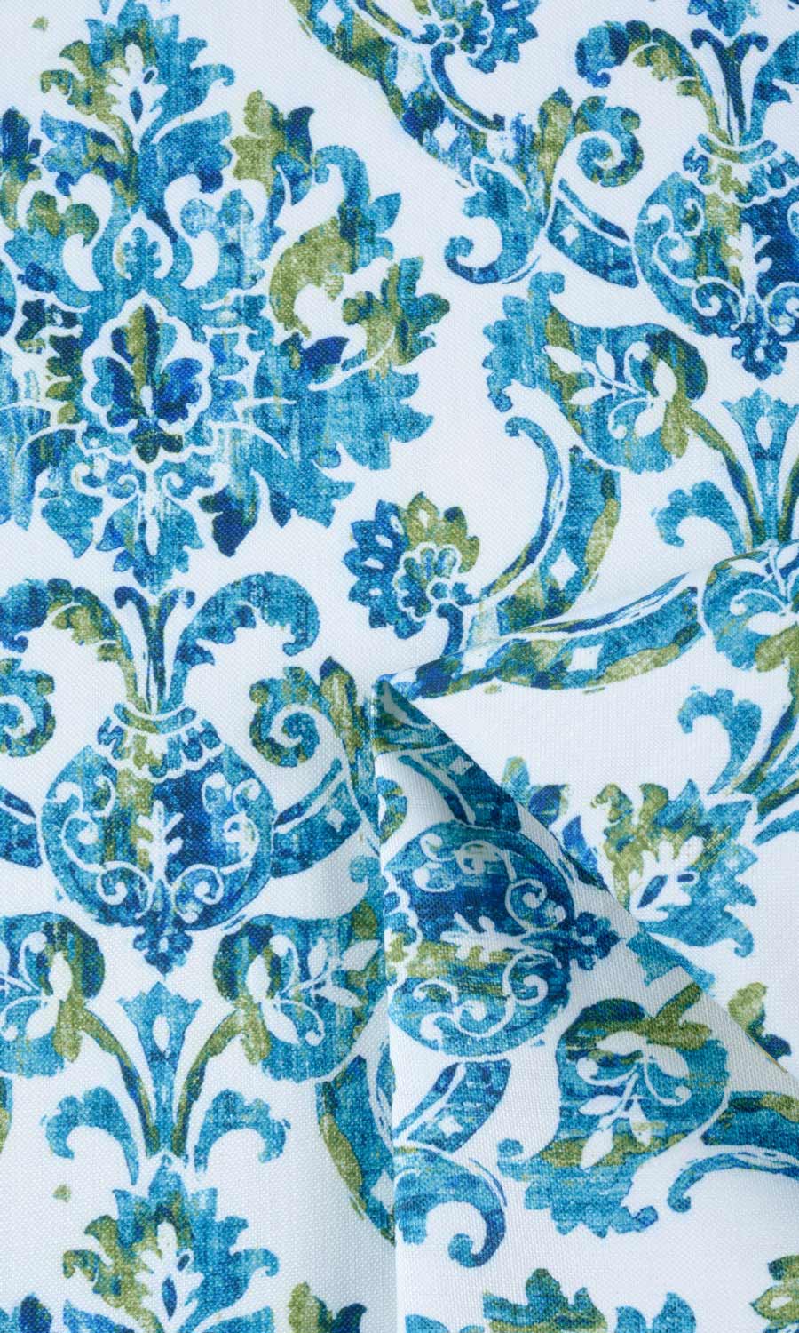 Damask Print Home Textile Fabric Material By the Metre (Blue/ Green)