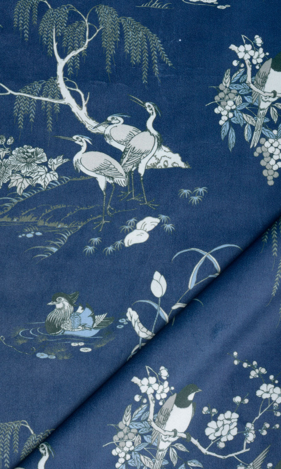 Chinoiserie Toile Velvet Home Textile Fabric Material By the Metre (Navy Blue)