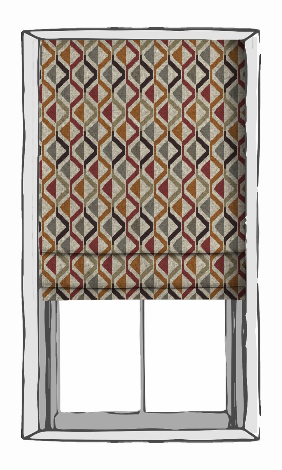 Geometric Striped Home Textile Fabric Material Sample (Red/ Orange/ Grey)