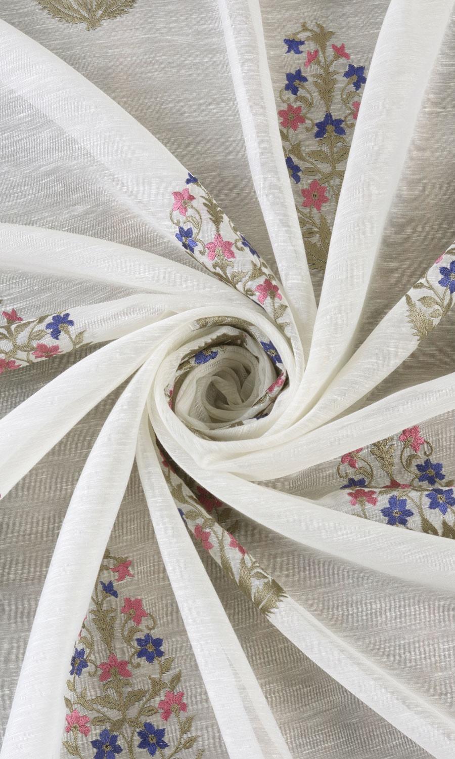 Sheer Floral Paisley Home Textile Fabric Material Sample (Cream/ Pink/ Blue)