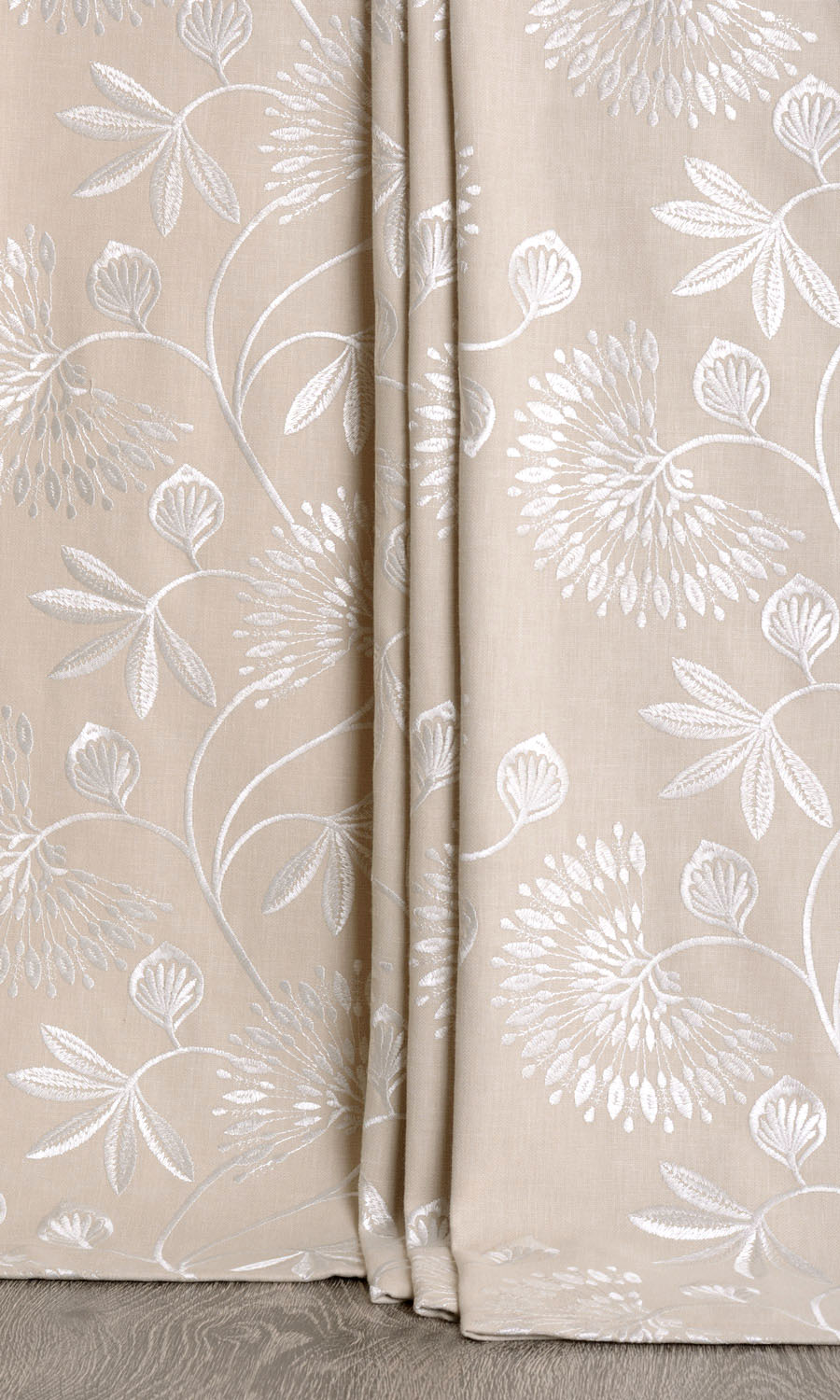 Floral Embroidery Window Treatments Fabric Sample (Beige/ White)