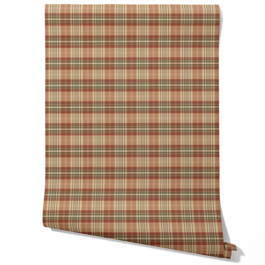 Geometric Plaid Checkered Traditional Wallpaper (Red/ Brown/ Beige/ Green)