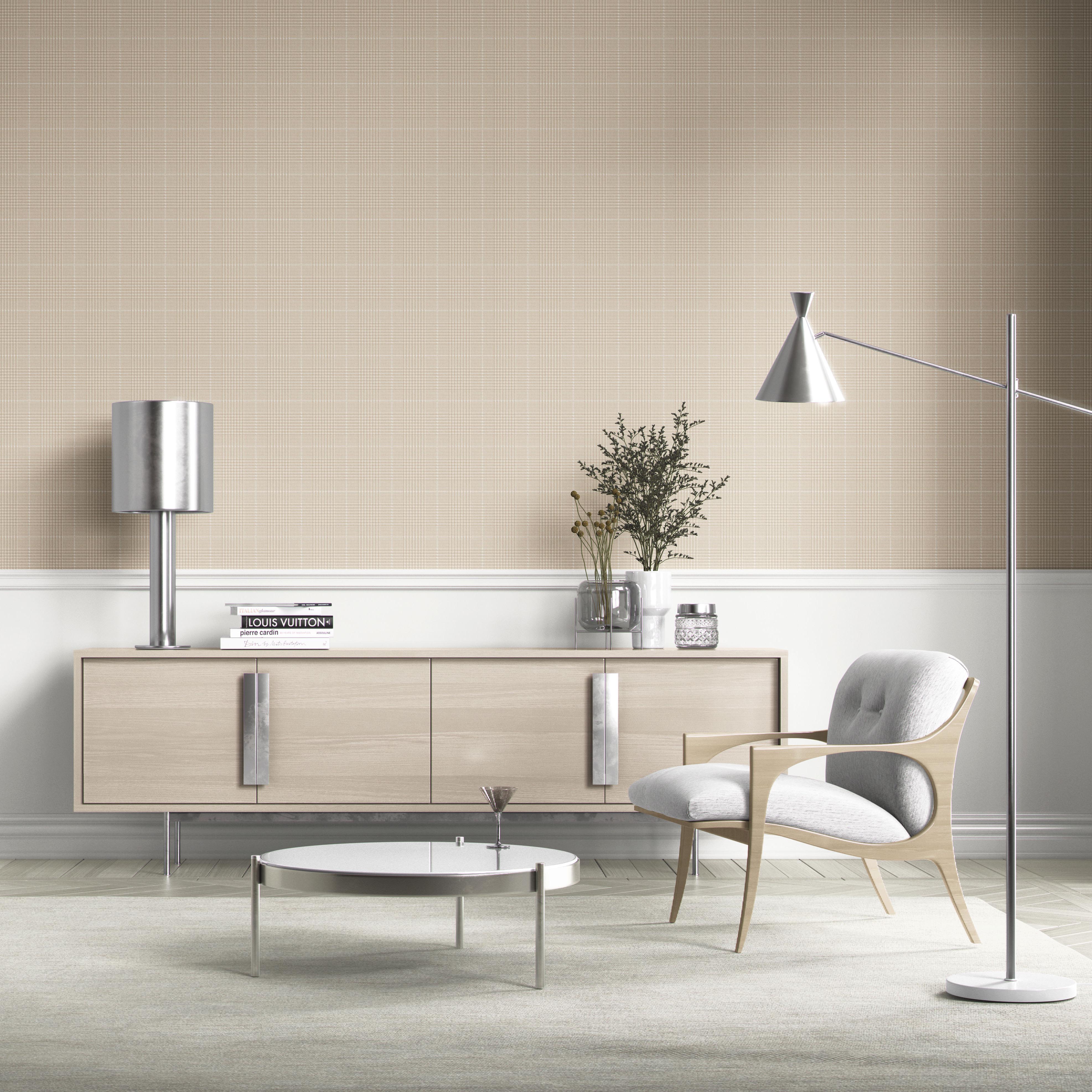 Neutral Plain/ Textured Check Kitchen Wallpaper (Buttery Beige)