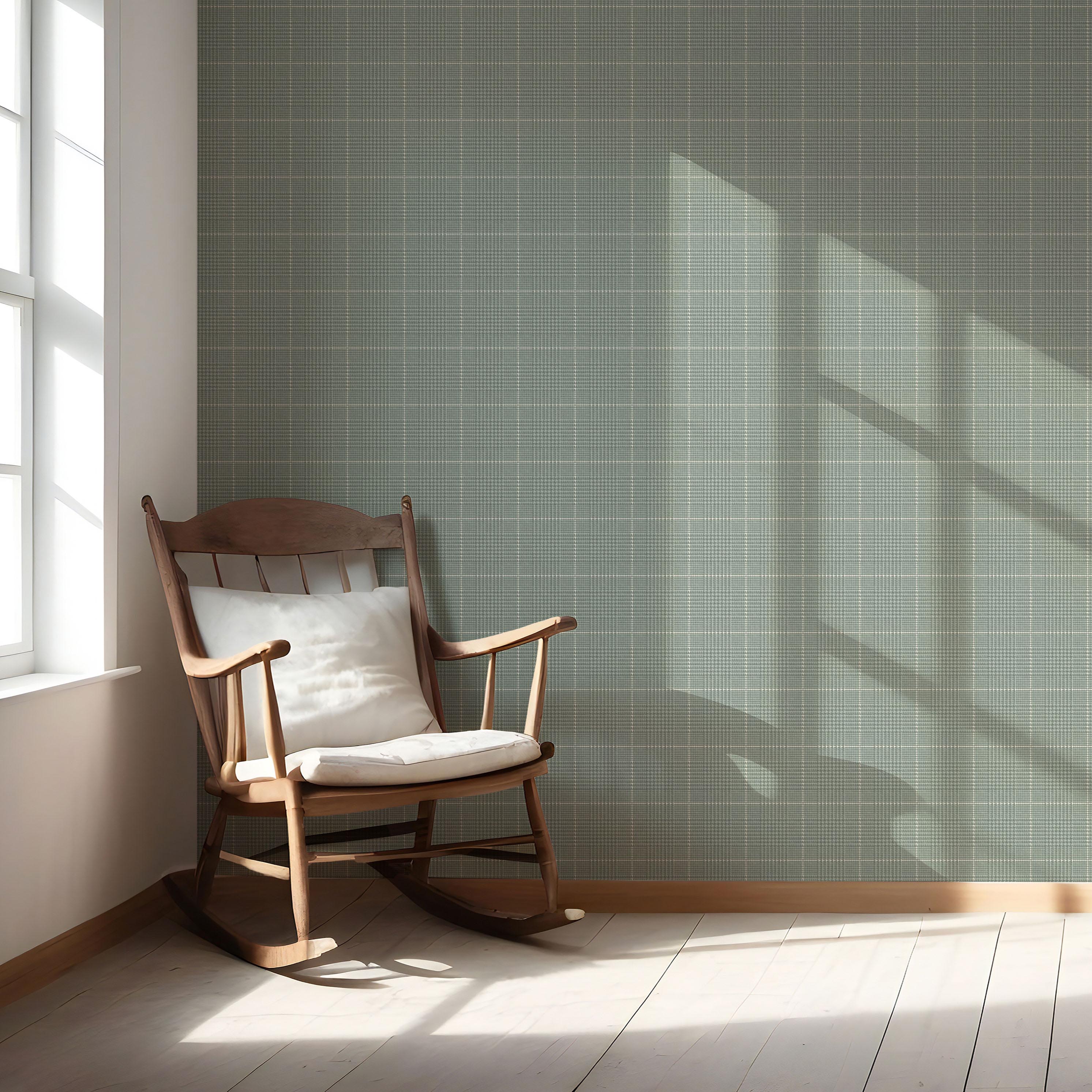 Plain/ Textured Check Nursery Wallpaper Sample (Sage Green)