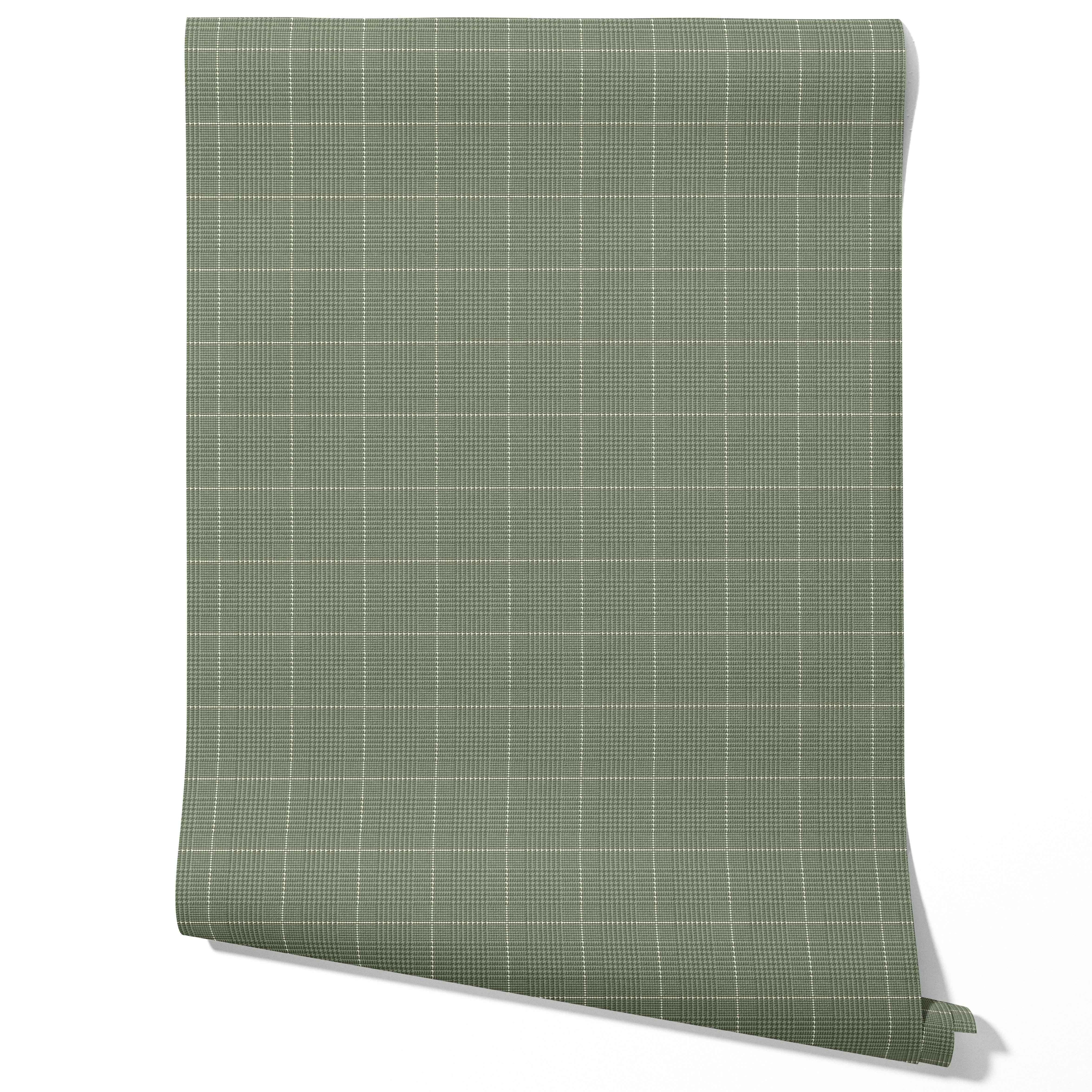 Plain/ Textured Check Bathroom Wallpaper Sample (Gray-Green)