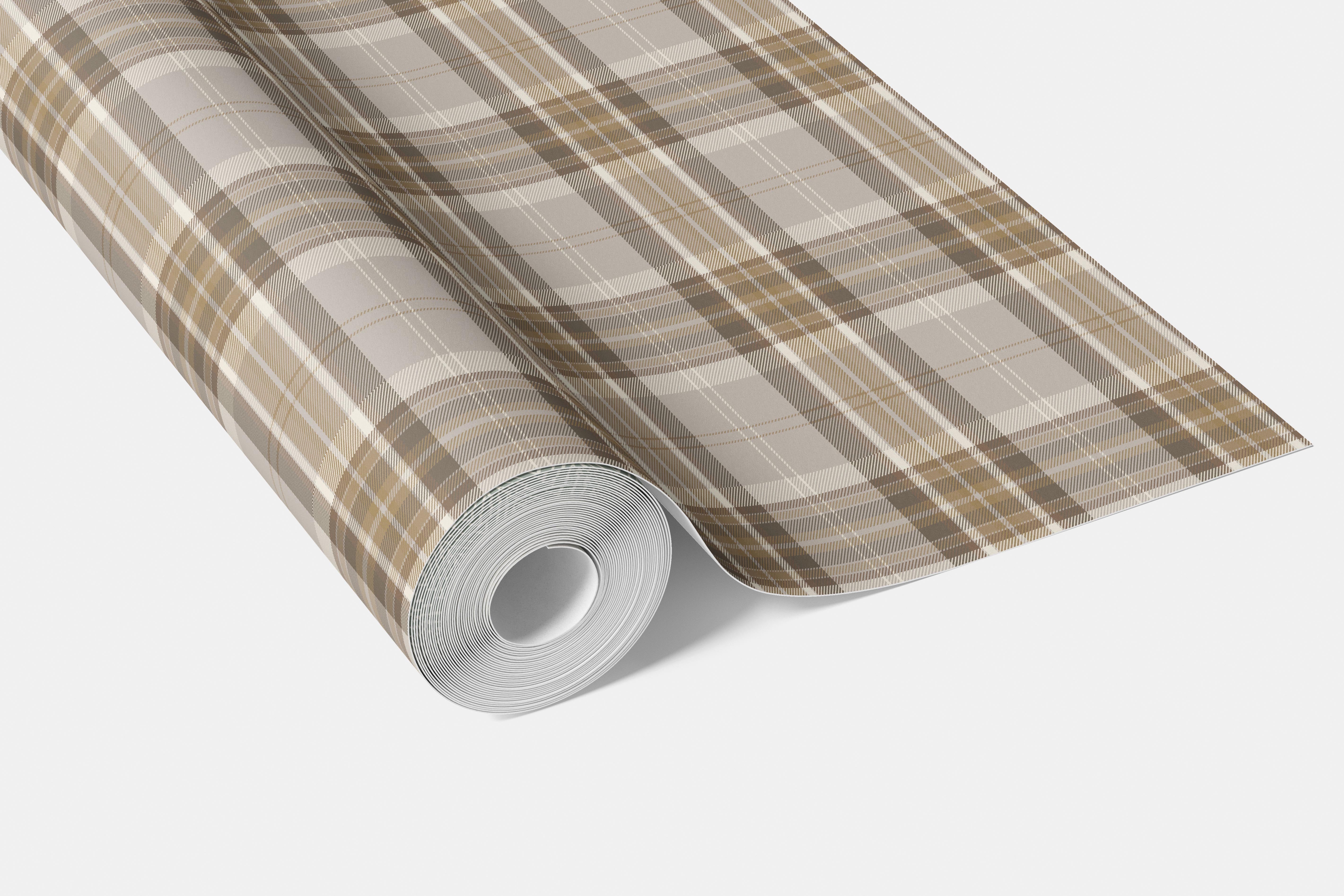 Neutral Geometric Plaid Checkered Bathroom Wallpaper (Beige/ Greige/ Taupe)