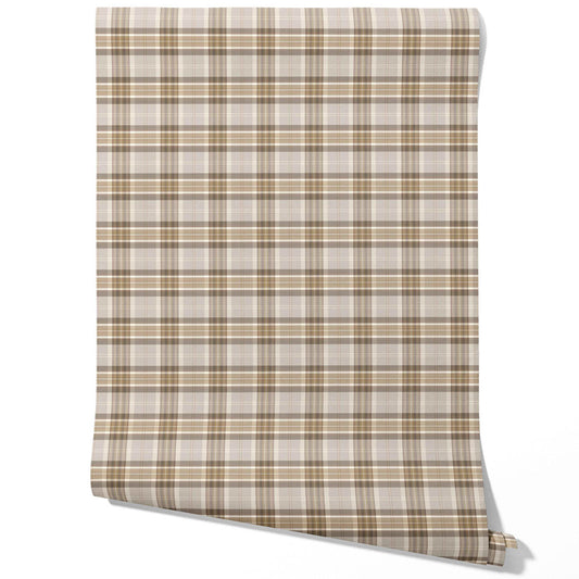 Neutral Geometric Plaid Checkered Traditional Wallpaper (Beige/ Greige/ Taupe)