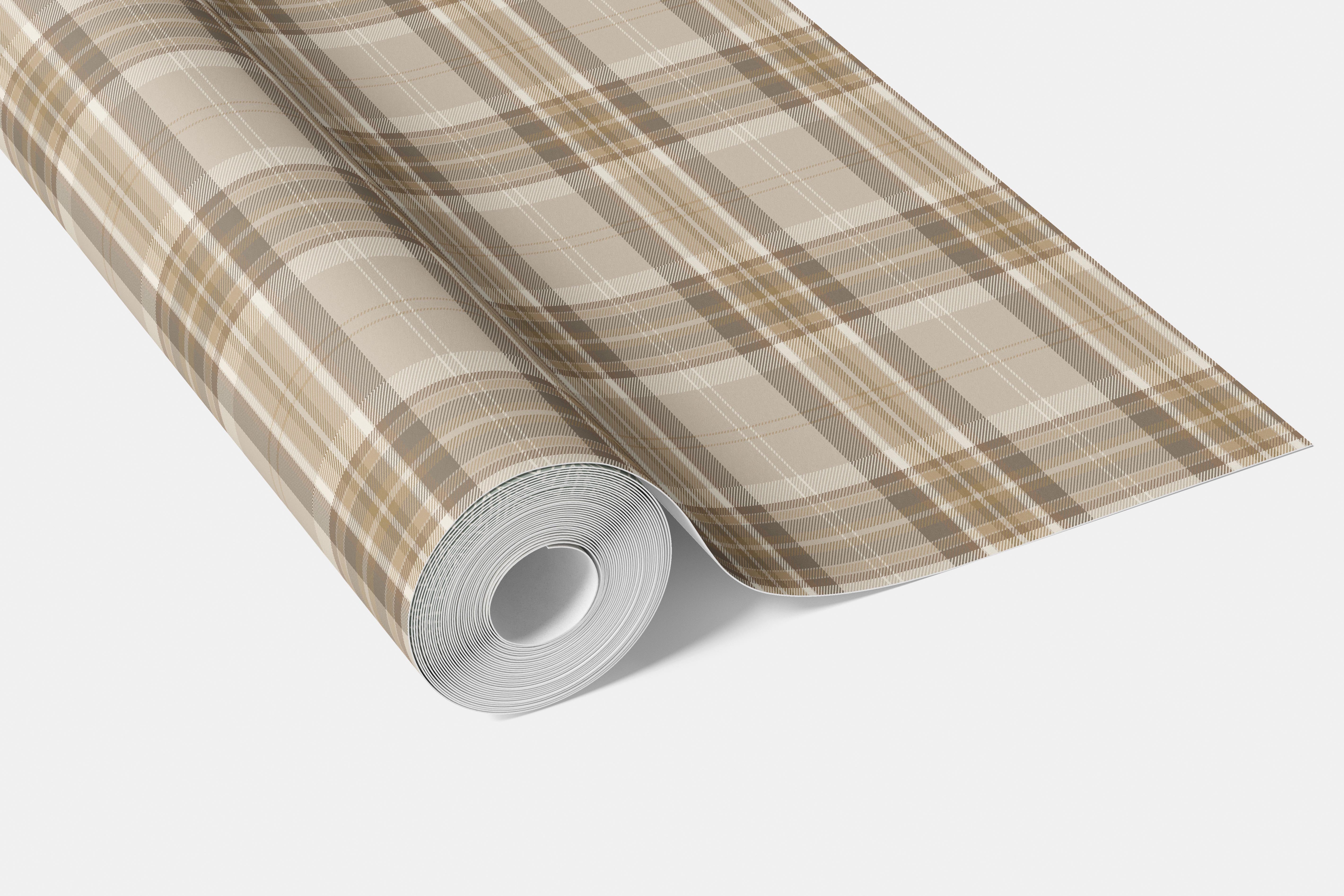 Neutral Geometric Plaid Checkered Bathroom Wallpaper (Warm Taupe/ Beige/ Brown/ Cream)