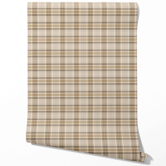 Neutral Geometric Plaid Checkered Traditional Wallpaper (Warm Taupe/ Beige/ Brown/ Cream)