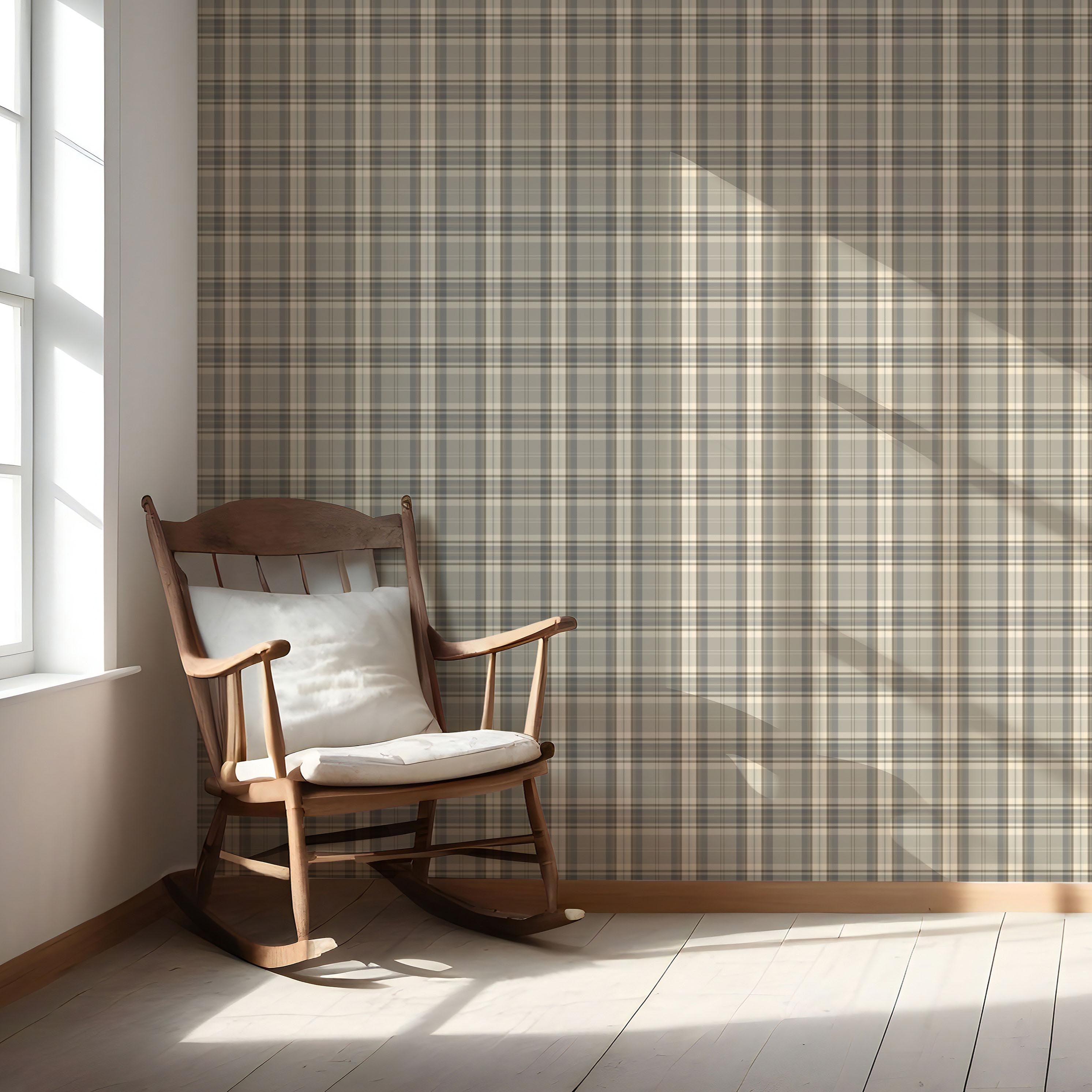 Neutral Geometric Plaid Checkered Nursery Wallpaper Sample (Gray/ Taupe/ Greige/ Brown)