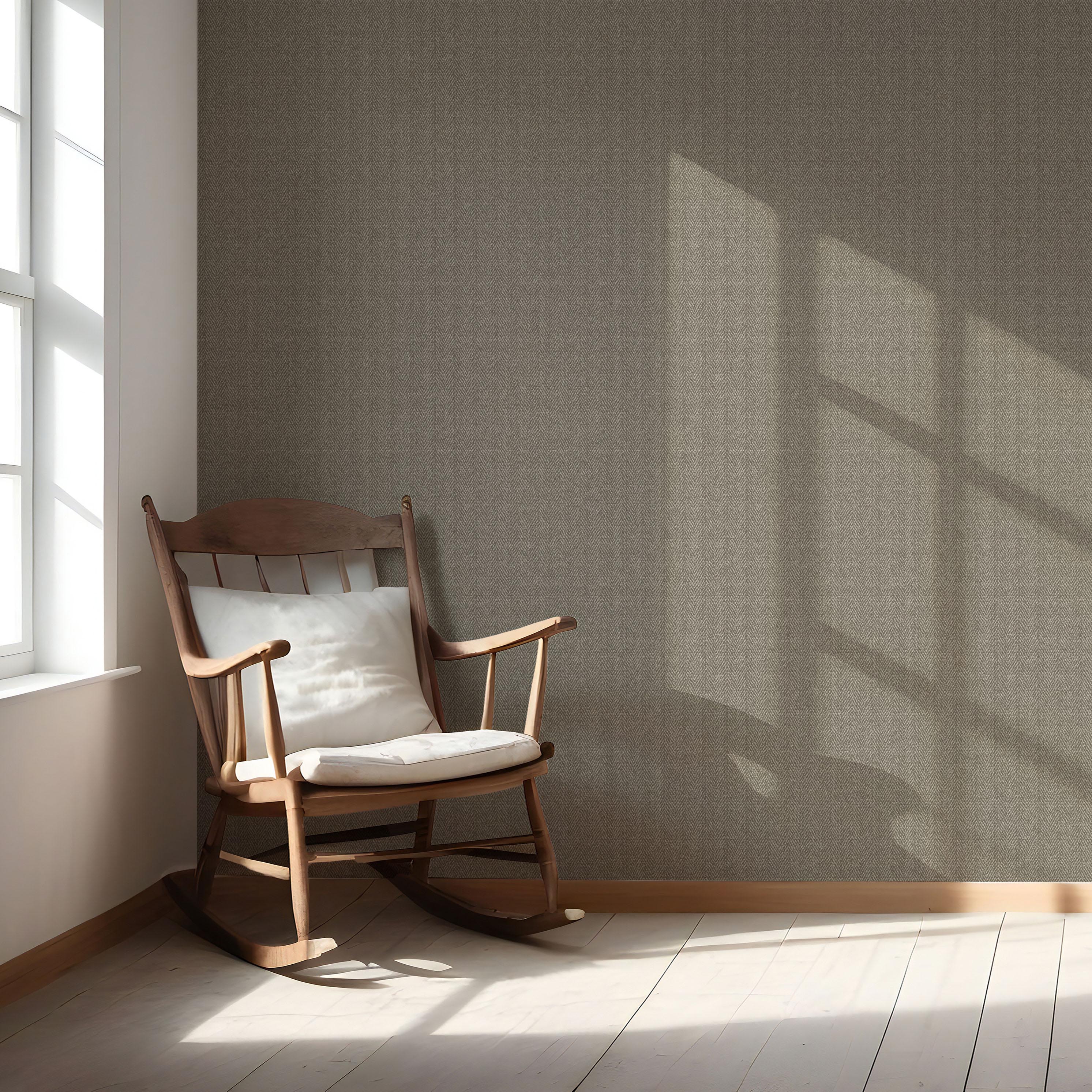 Neutral Herringbone Textured Nursery Wallpaper Sample (Brown/ Warm Gray)