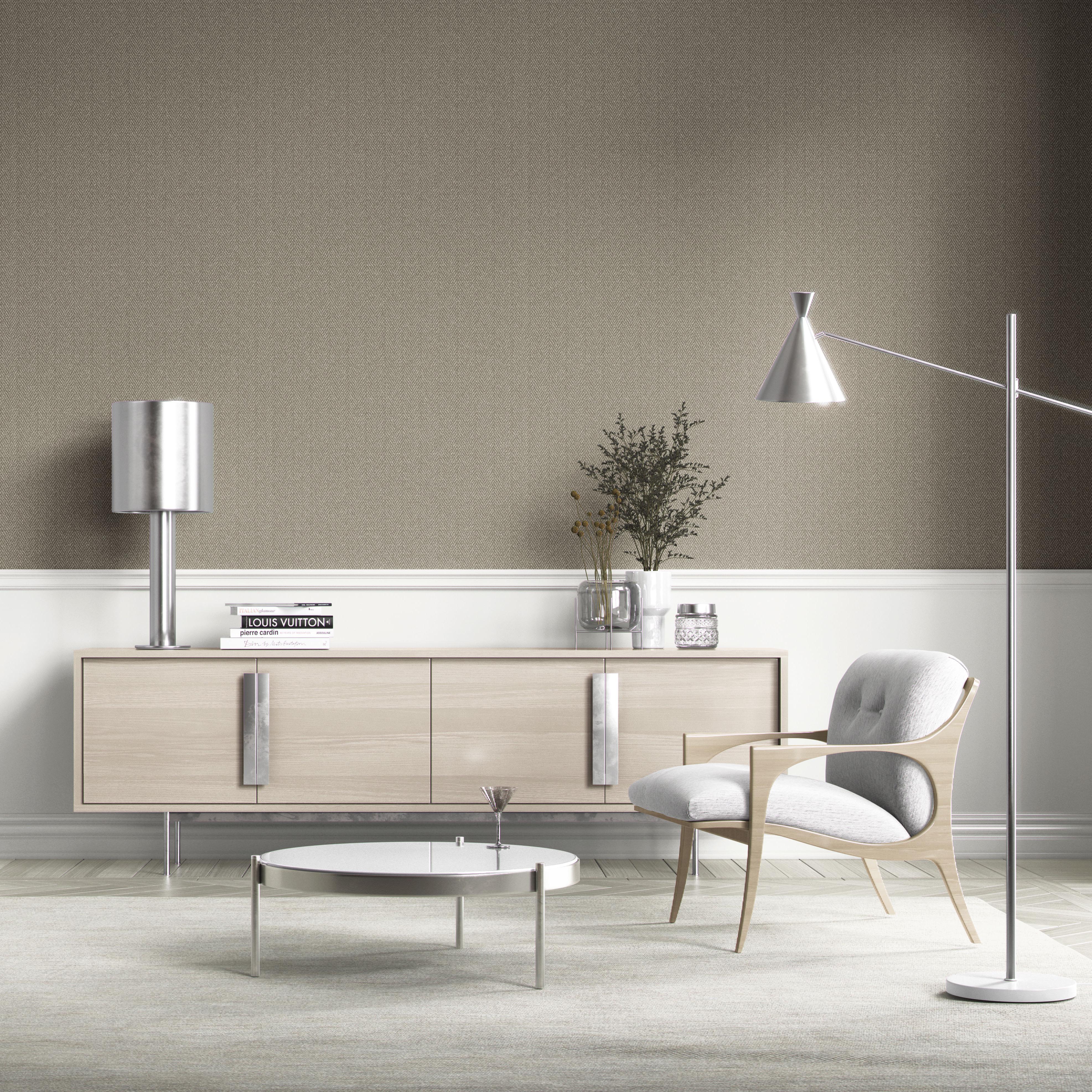 Neutral Herringbone Textured Kitchen Wallpaper (Brown/ Warm Gray)