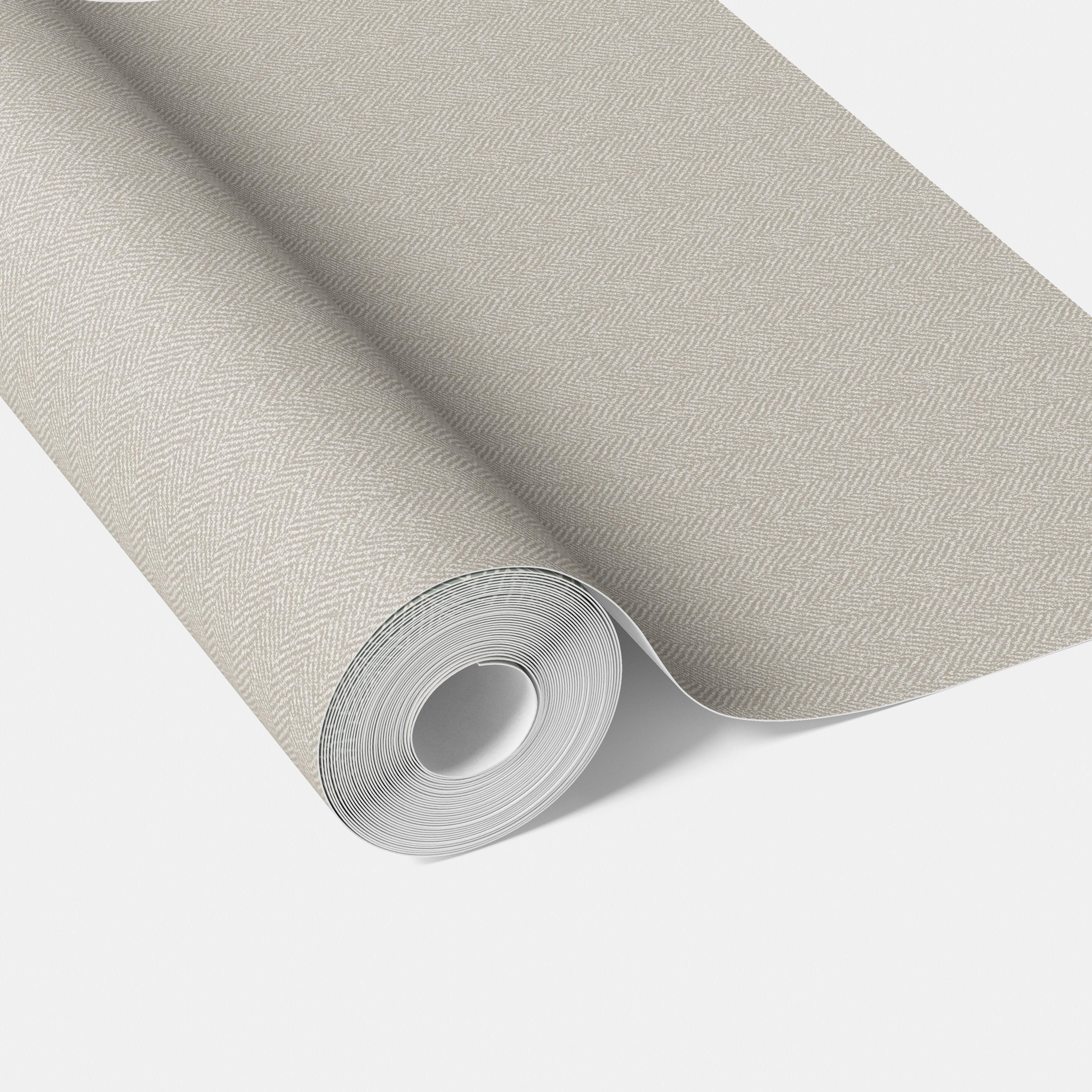 Neutral Herringbone Textured Traditional Wallpaper (Greige/ Light Gray)
