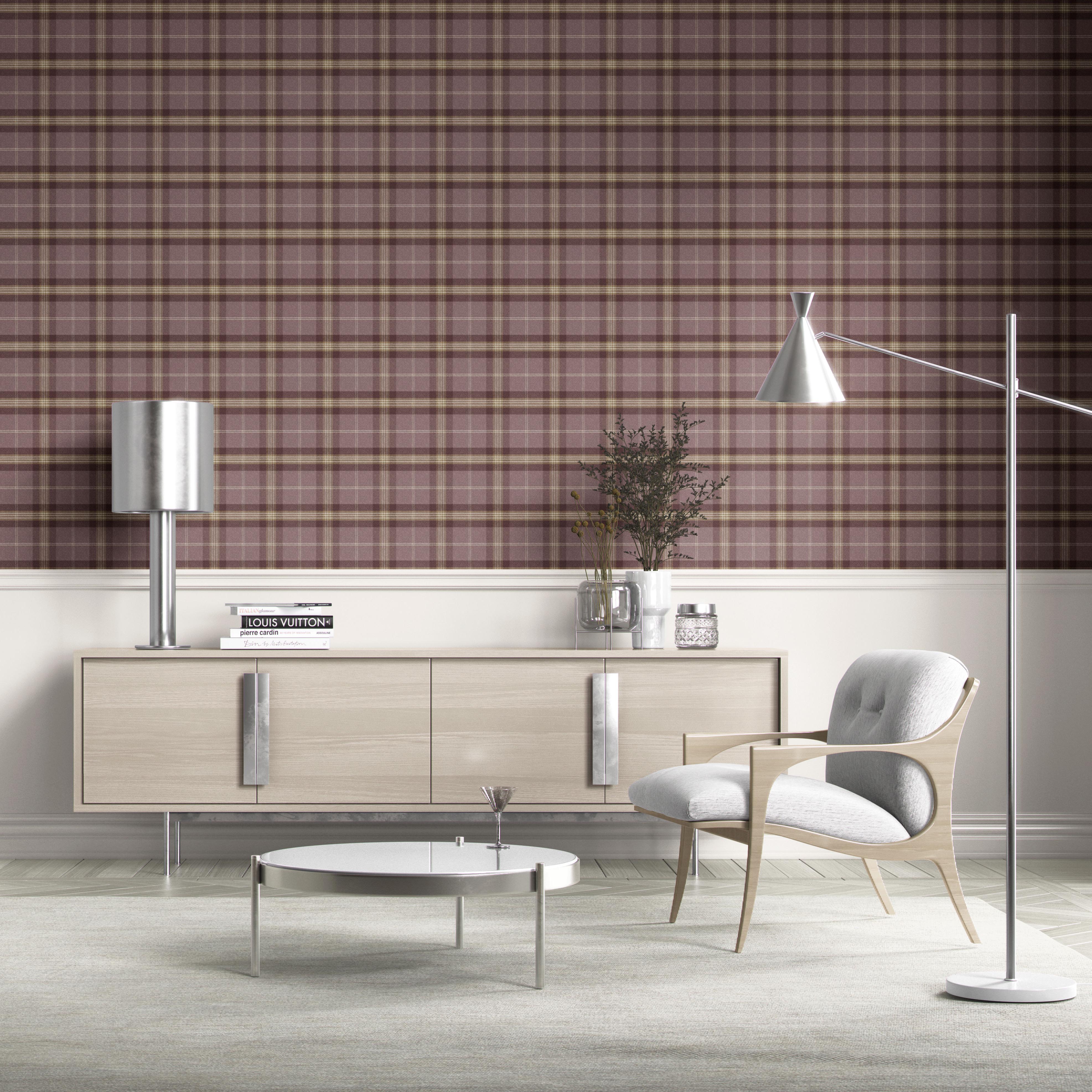 Geometric Plaid Checkered Kitchen Wallpaper (Purple/ Mauve/ Pink/ Cream)