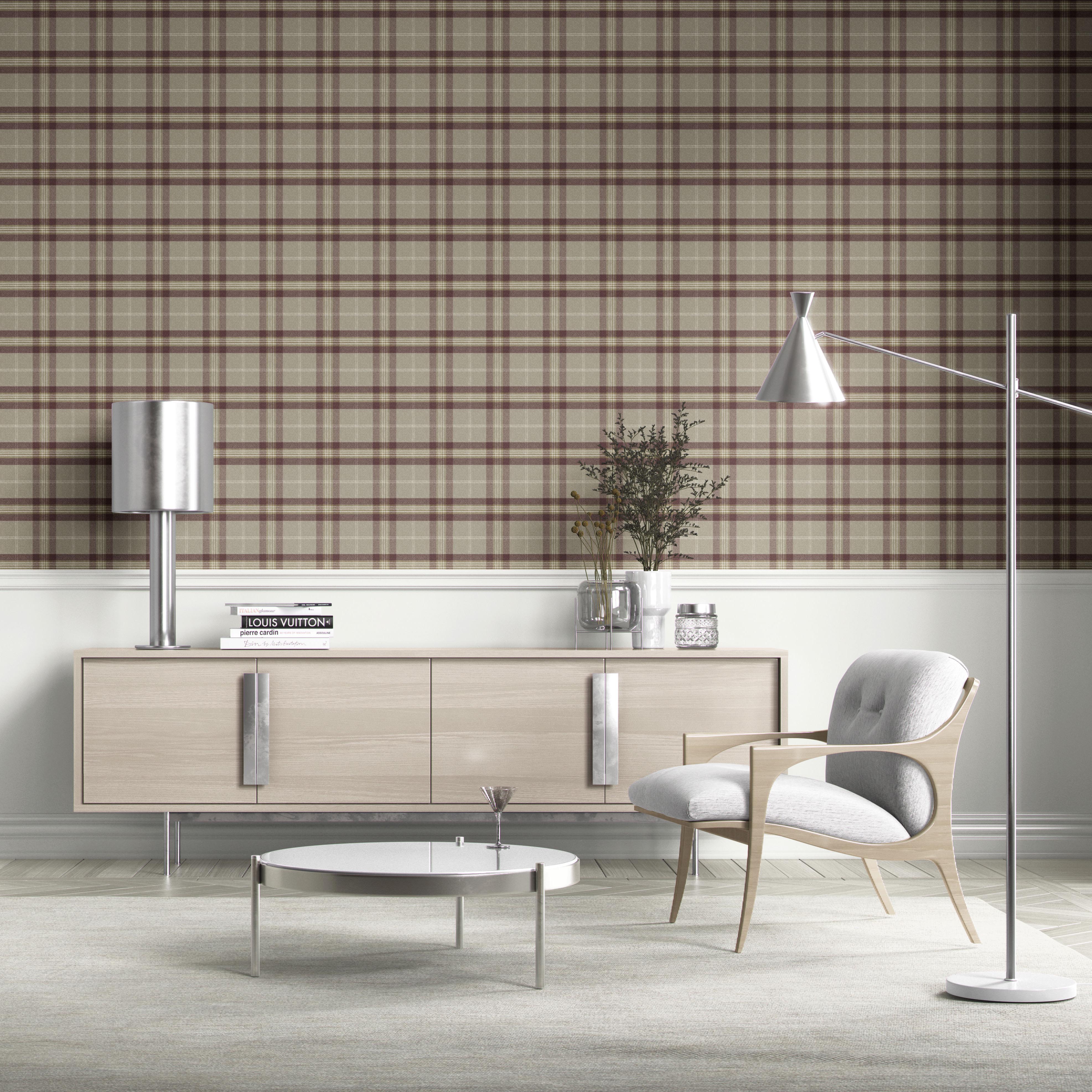 Geometric Plaid Checkered Kitchen Wallpaper (Brown/ Maroon/ Beige)