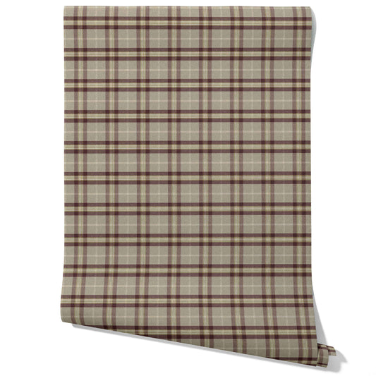 Geometric Plaid Checkered Traditional Wallpaper (Brown/ Maroon/ Beige)