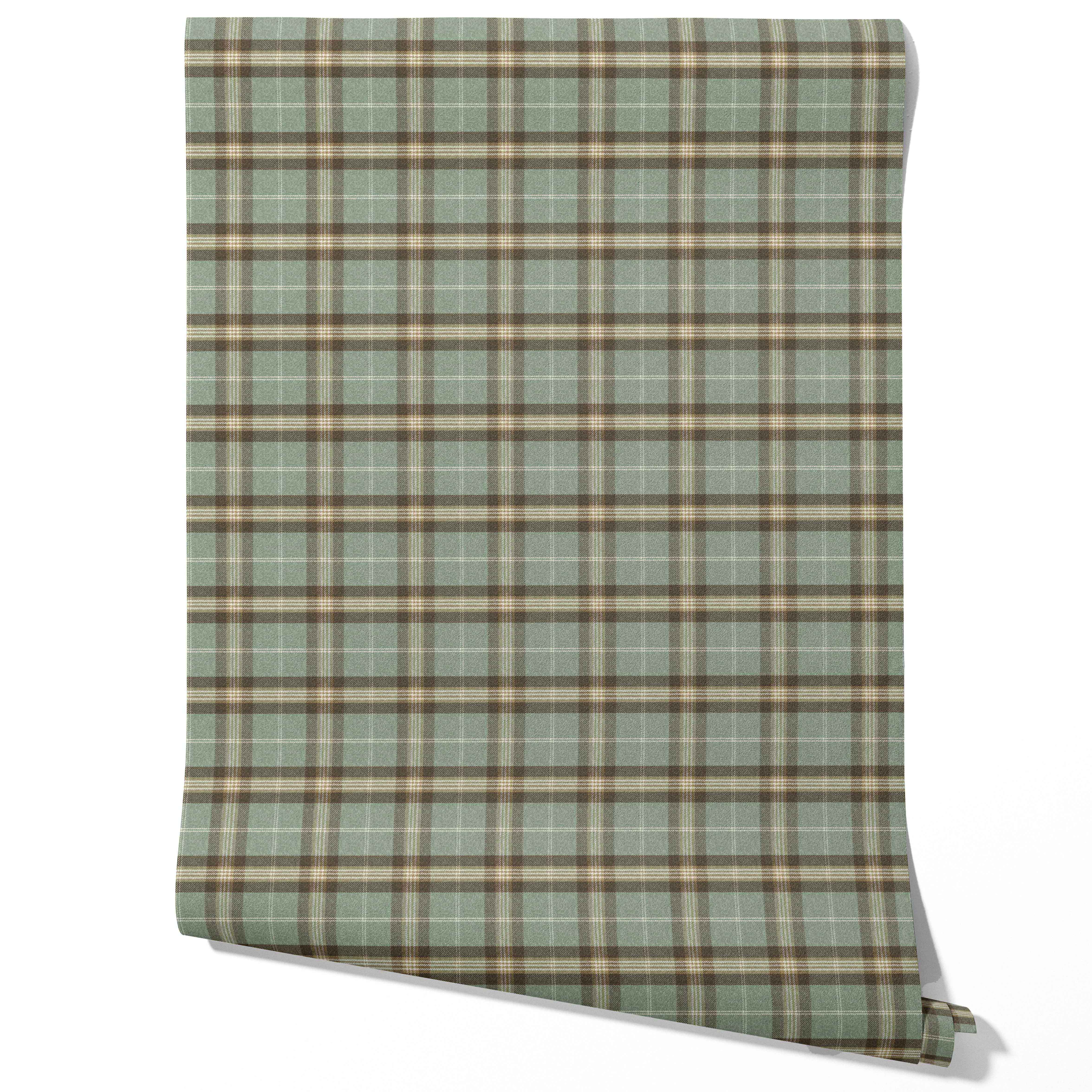 Geometric Plaid Checkered Traditional Wallpaper Sample (Green/ Brown/ Beige)