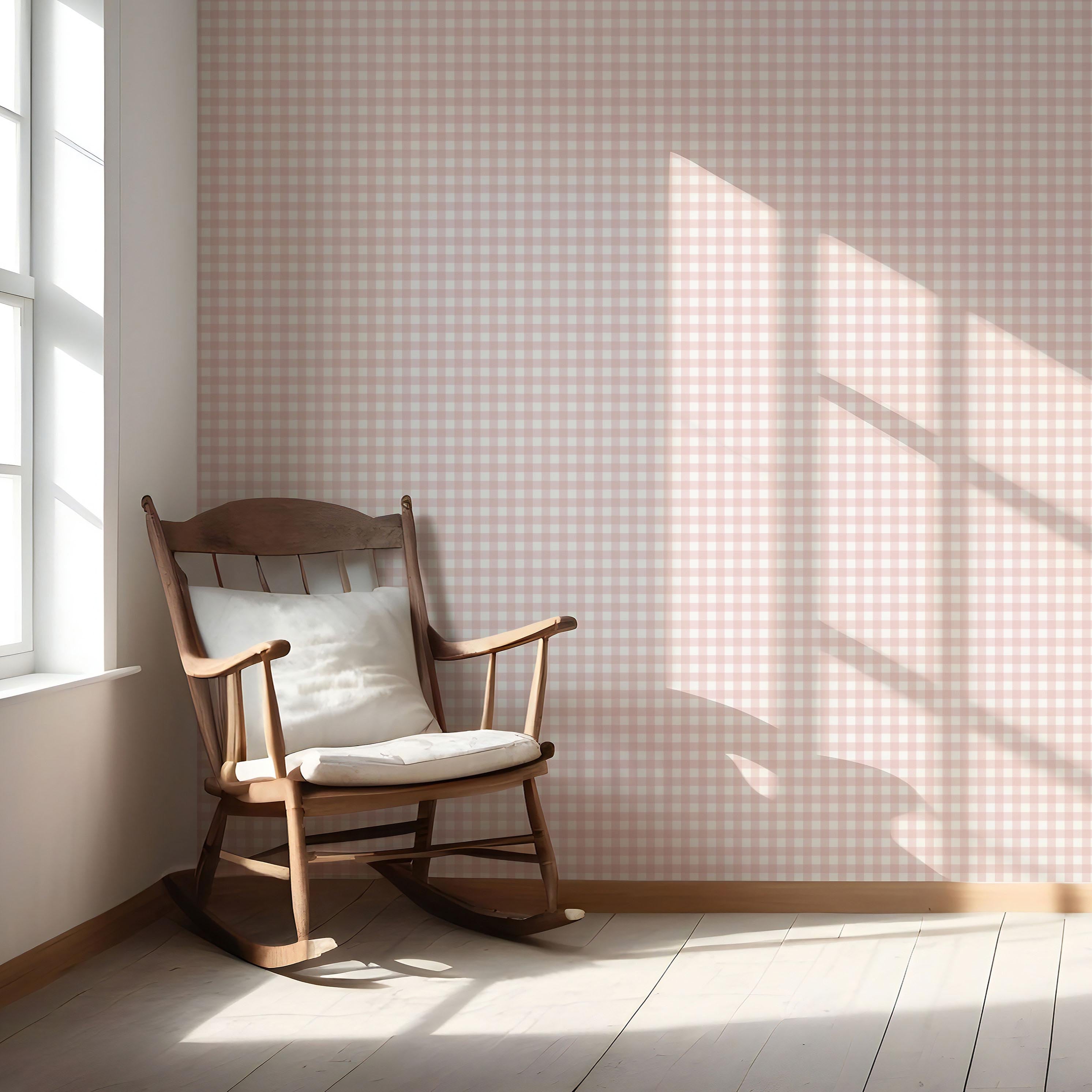Geometric Gingham Checkered Nursery Wallpaper (Pink)