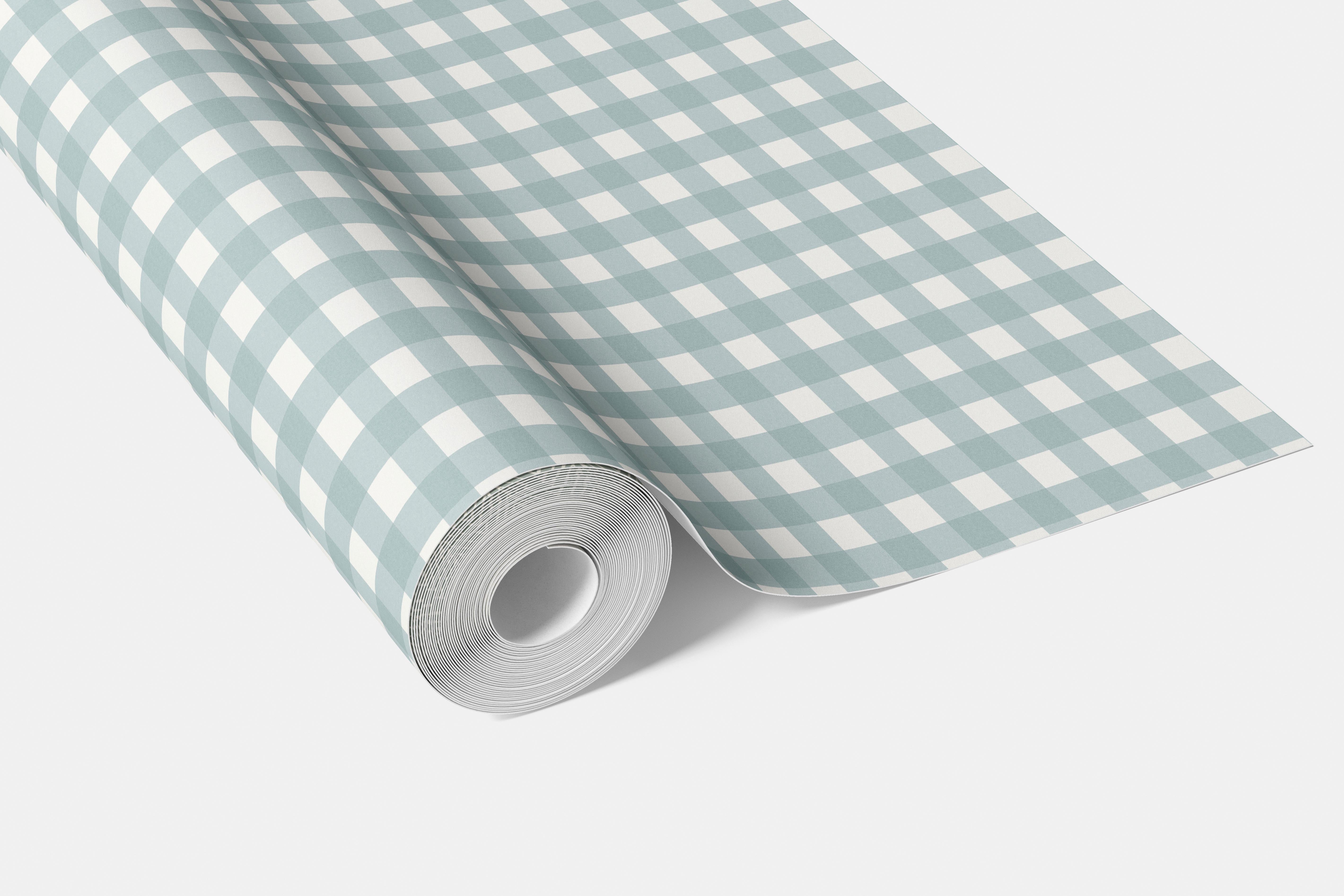 Geometric Gingham Checkered Living Room Wallpaper (Seaglass Blue)