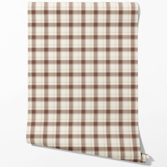 Neutral Geometric Plaid Checkered Traditional Wallpaper Sample (Brown/ Off-White)