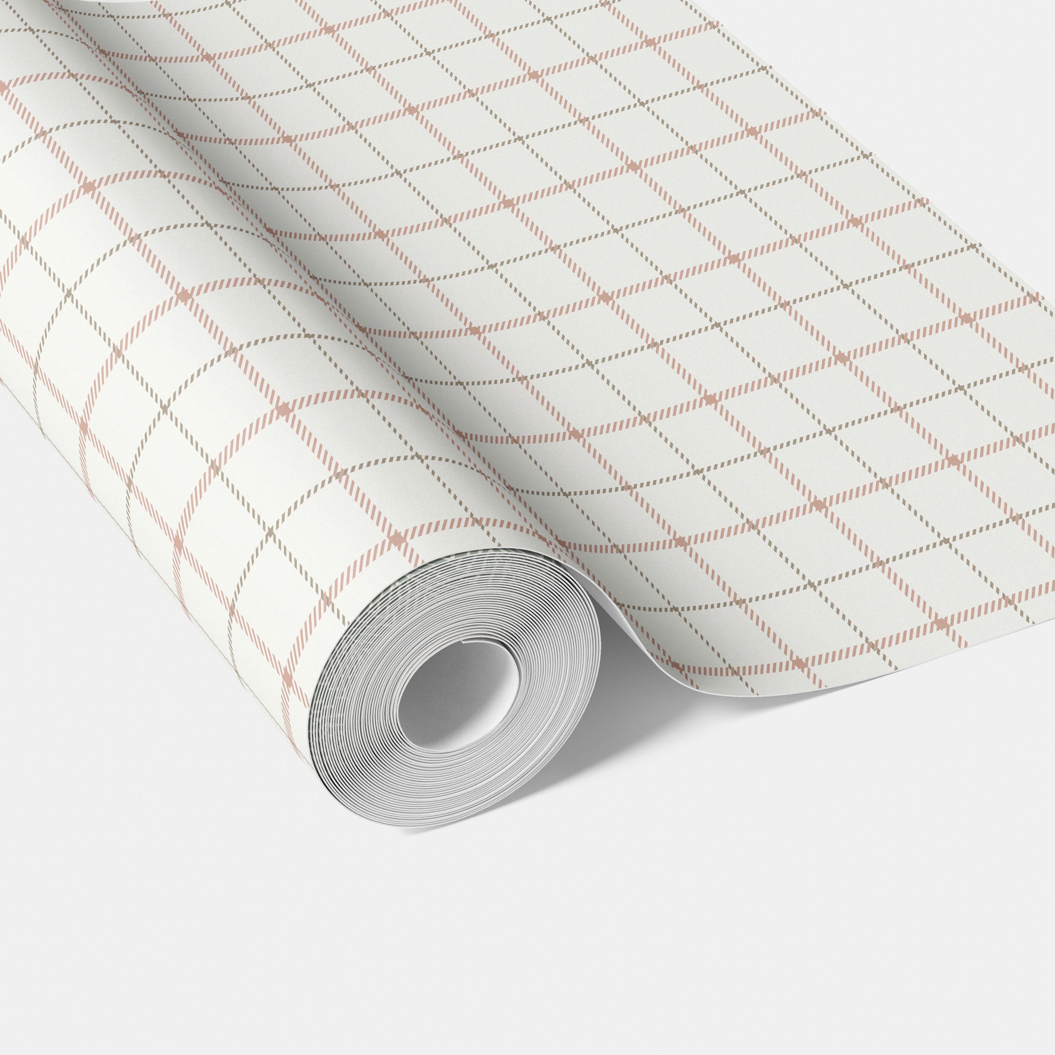 Windowpane Checkered/ Plaid Traditional Wallpaper Sample (Pink/ White/ Taupe)