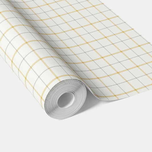 Windowpane Checkered/ Plaid Traditional Wallpaper Sample (Mustard Yellow/ White/ Taupe)