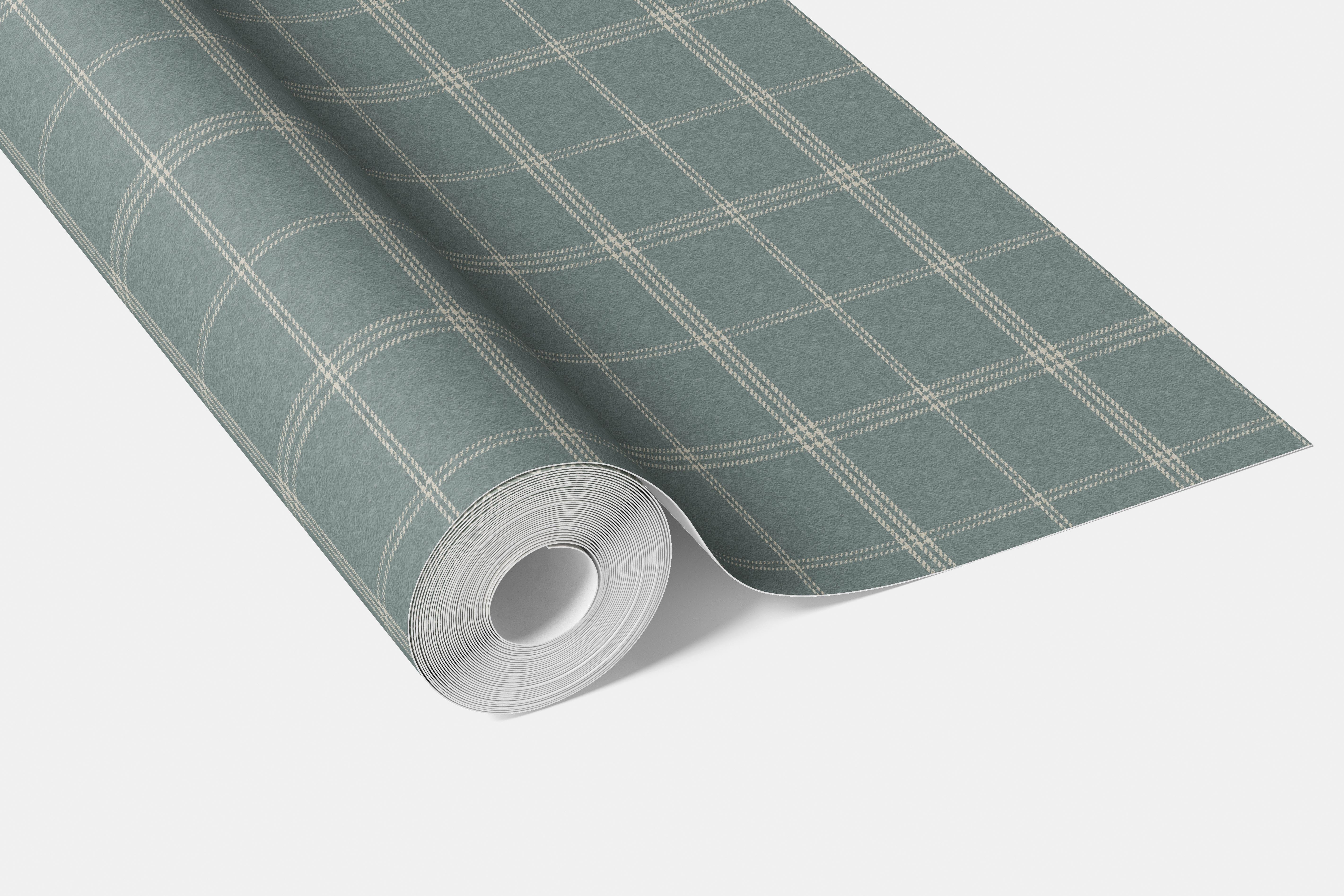 Geometric Plaid Checkered Bathroom Wallpaper (Teal Blue/ Gray)