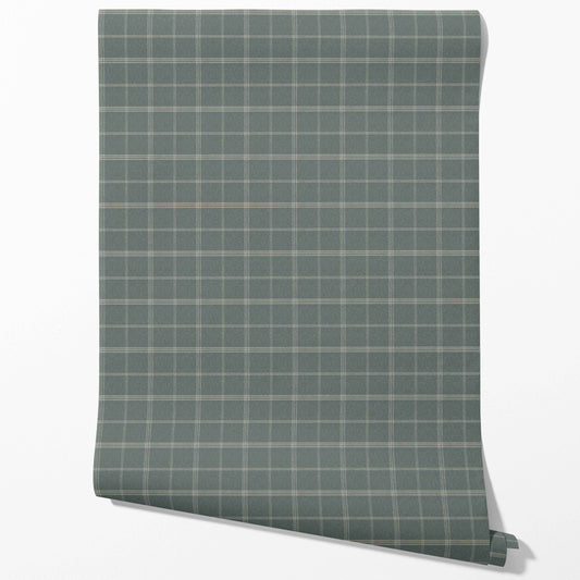 Geometric Plaid Checkered Traditional Wallpaper (Blue-Gray)