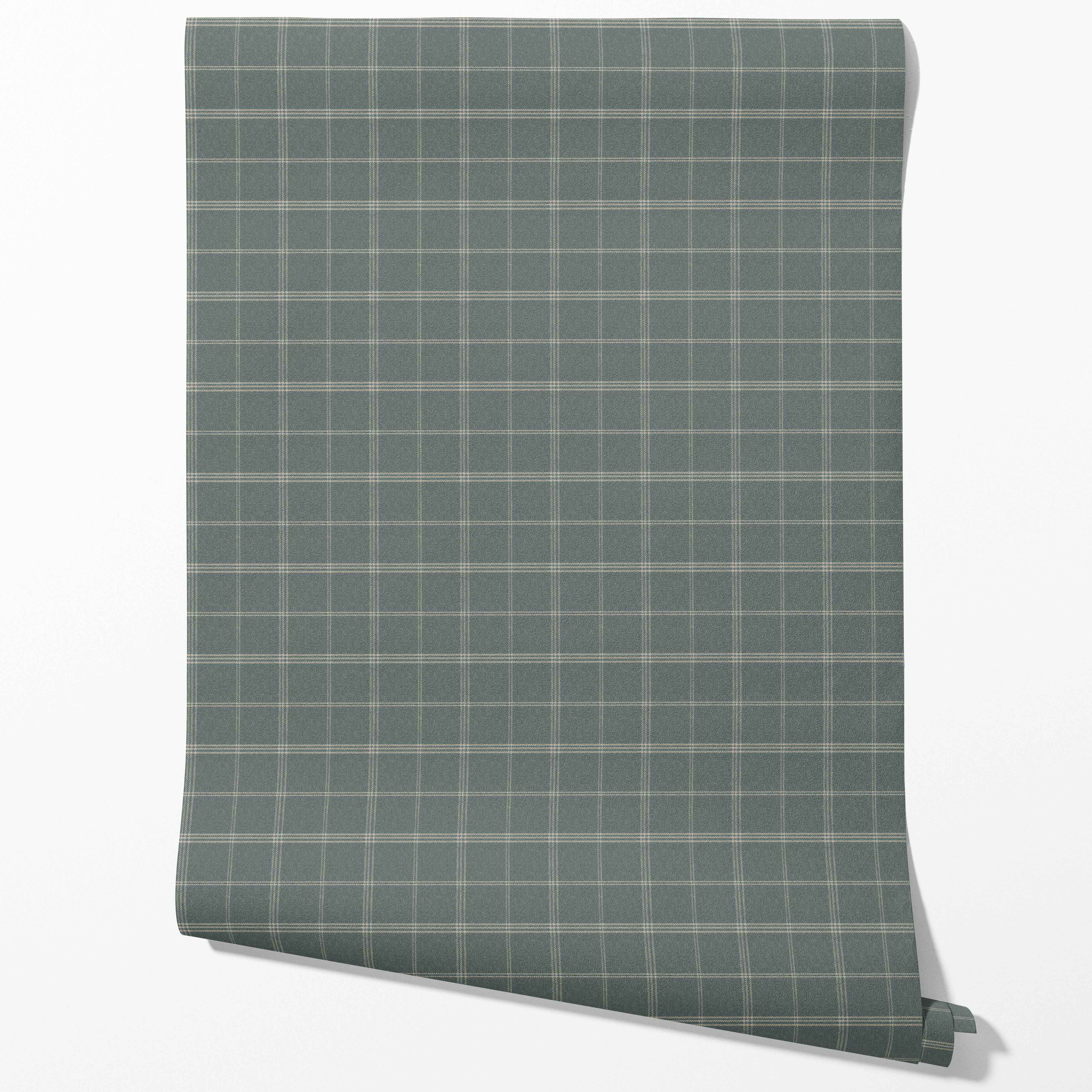 Geometric Plaid Checkered Traditional Wallpaper (Blue-Gray)