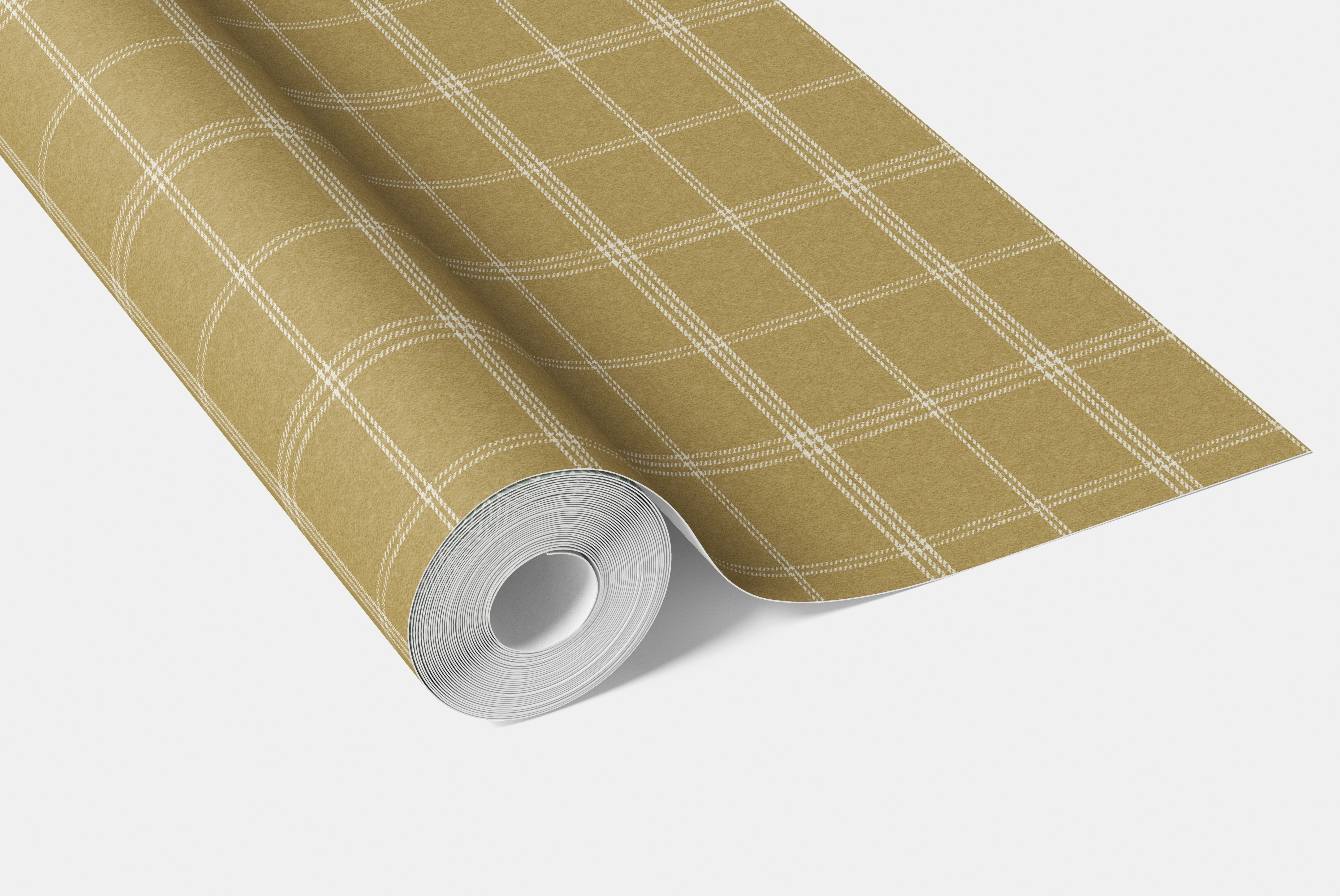 Geometric Plaid Checkered Bathroom Wallpaper Sample (Mustard Yellow)